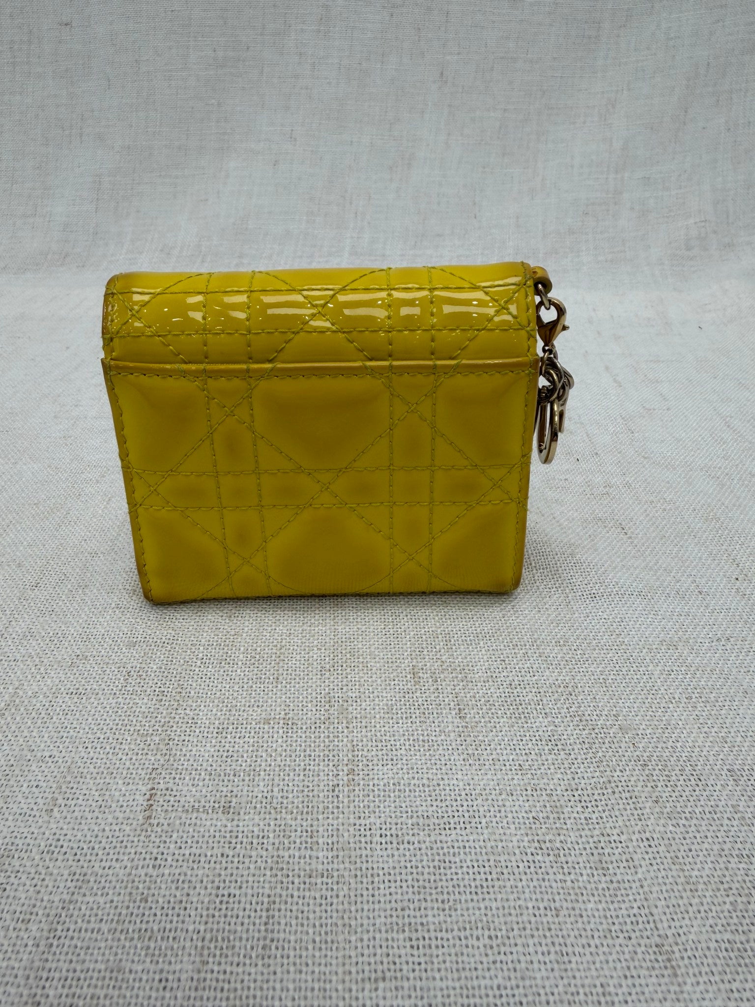 Christian Dior Yellow Cannage Patent Leather Lady Dior Lotus Wallet