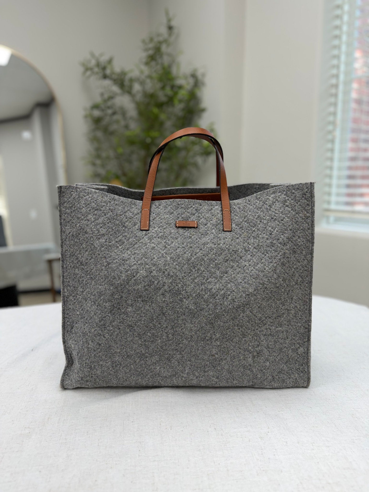 Gucci Grey Diamante Wool Large Tote Bag