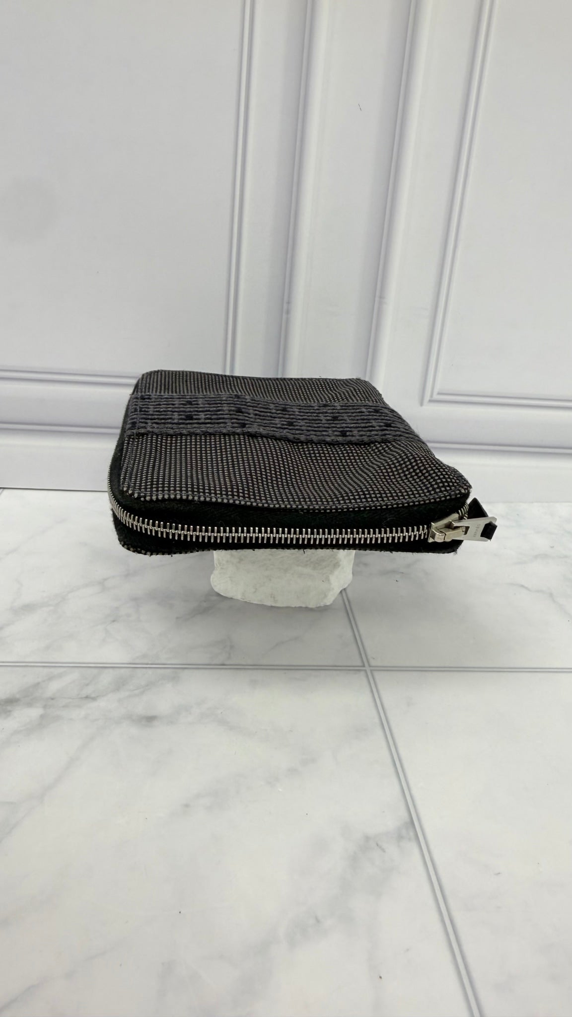 Hermes Grey Canvas Herline Zippy Wallet 
