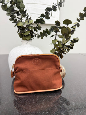 Hermes Brown Canvas Bolide Canvas Pochette Cosmetics Pouch