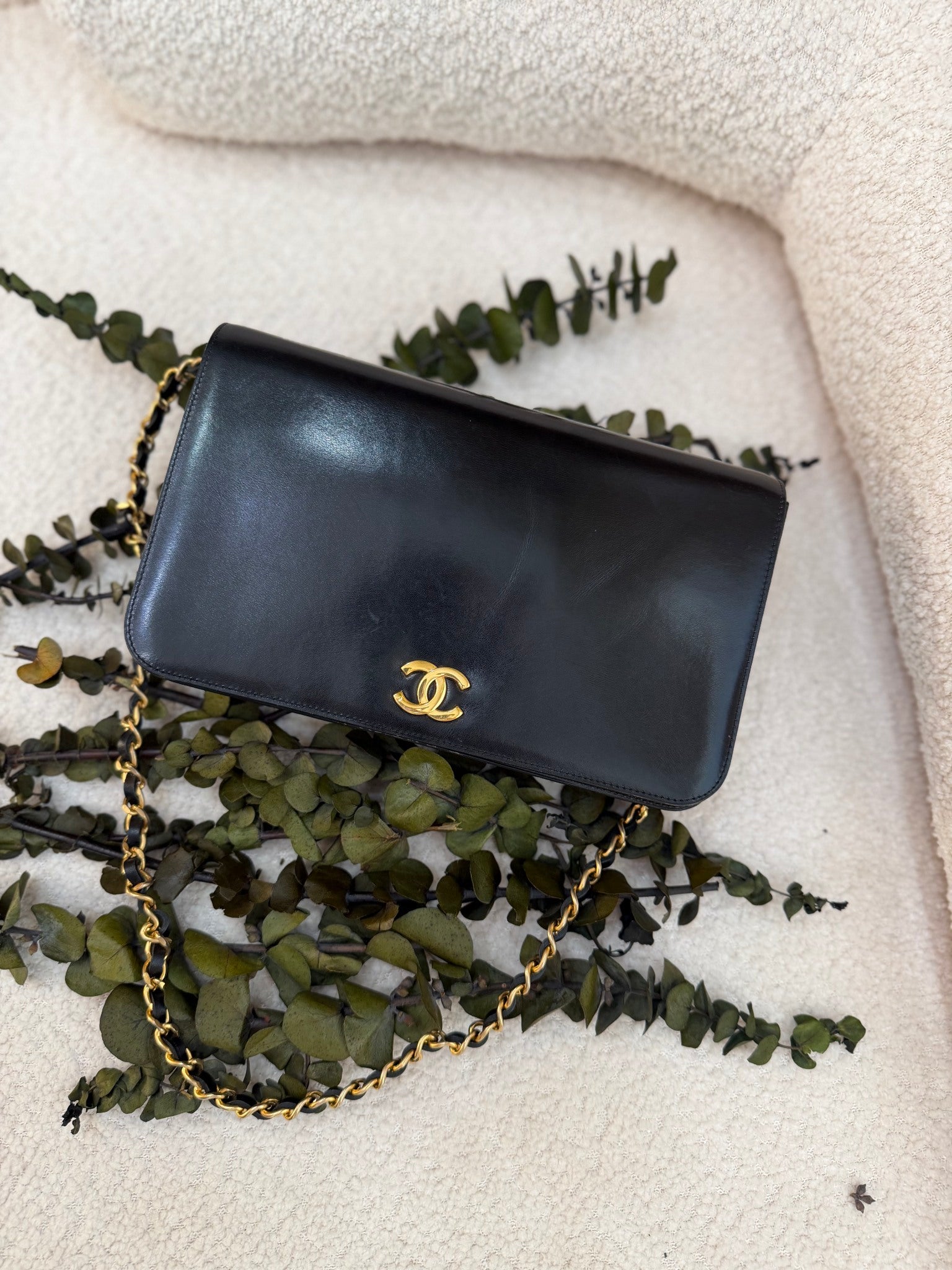 Chanel 24K & Black Box Leather Wallet on a Chain 