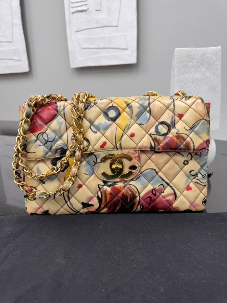 Chanel Multicolor Quilted Vinyl Rare Graffiti Sketch Maxi Flap Bag