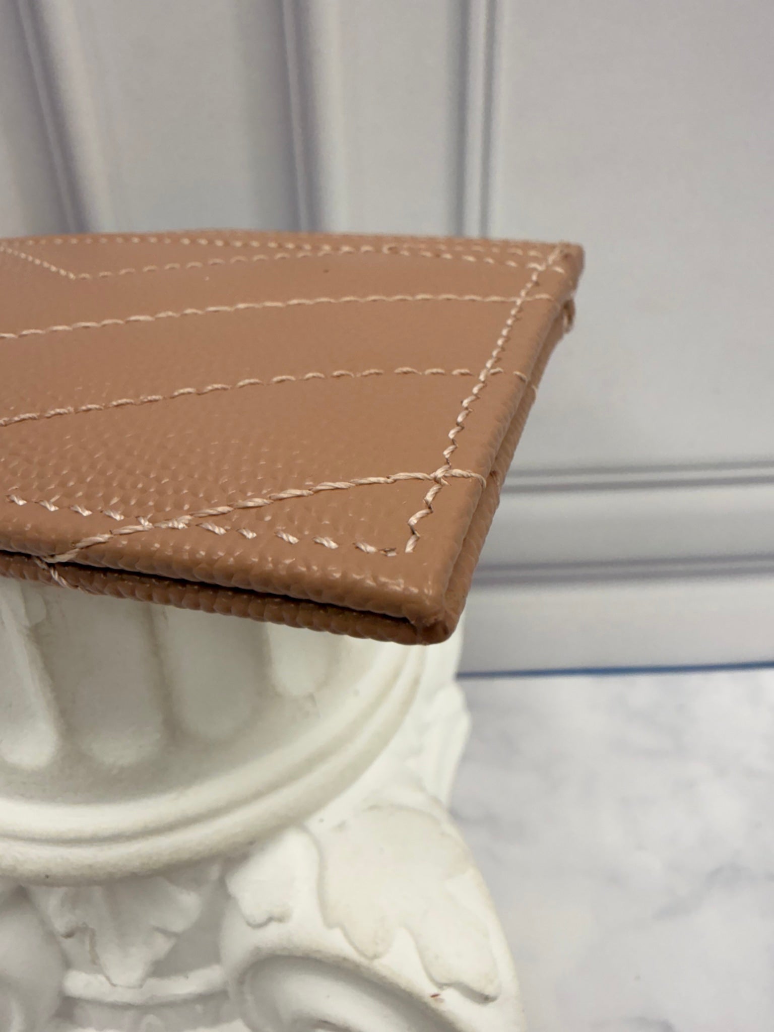 LIKE NEW - Saint Laurent YSL Nude Grain De Poudre Leather Cassandre Matelasse Card Case 