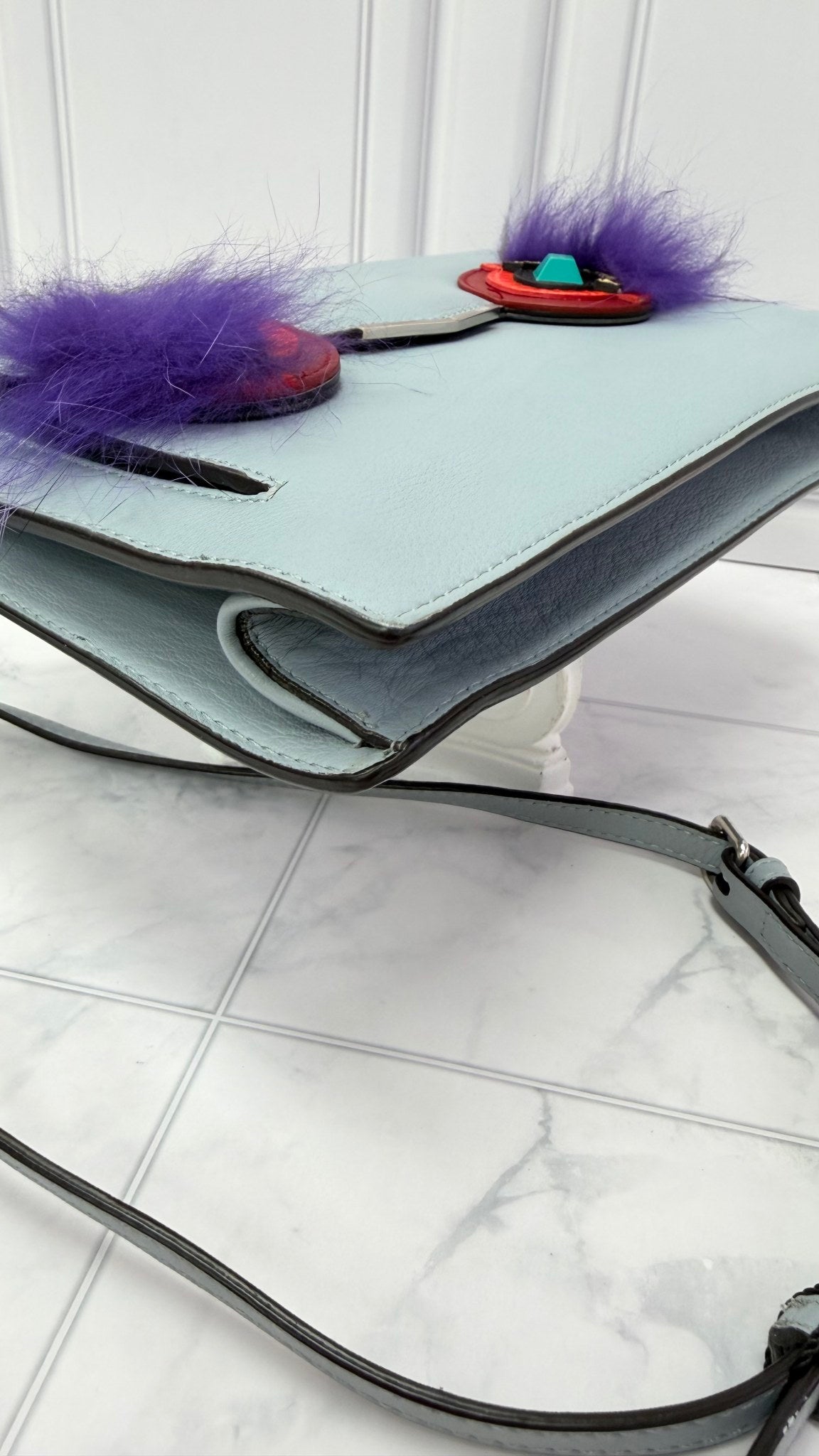 Fendi Blue Leather Monsters Crossbody Bag