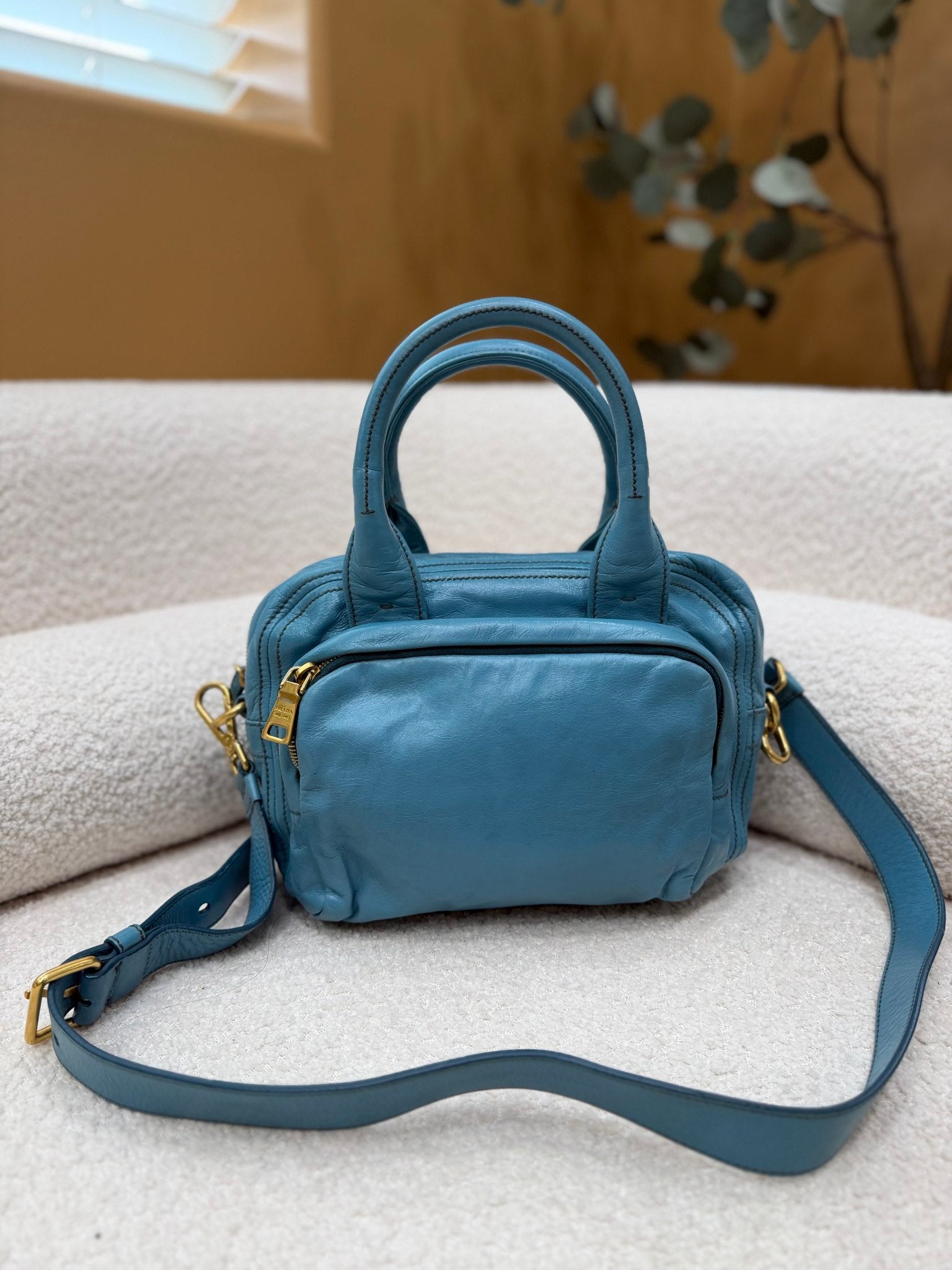 Prada Teal Crinkled Leather 2Way Bag