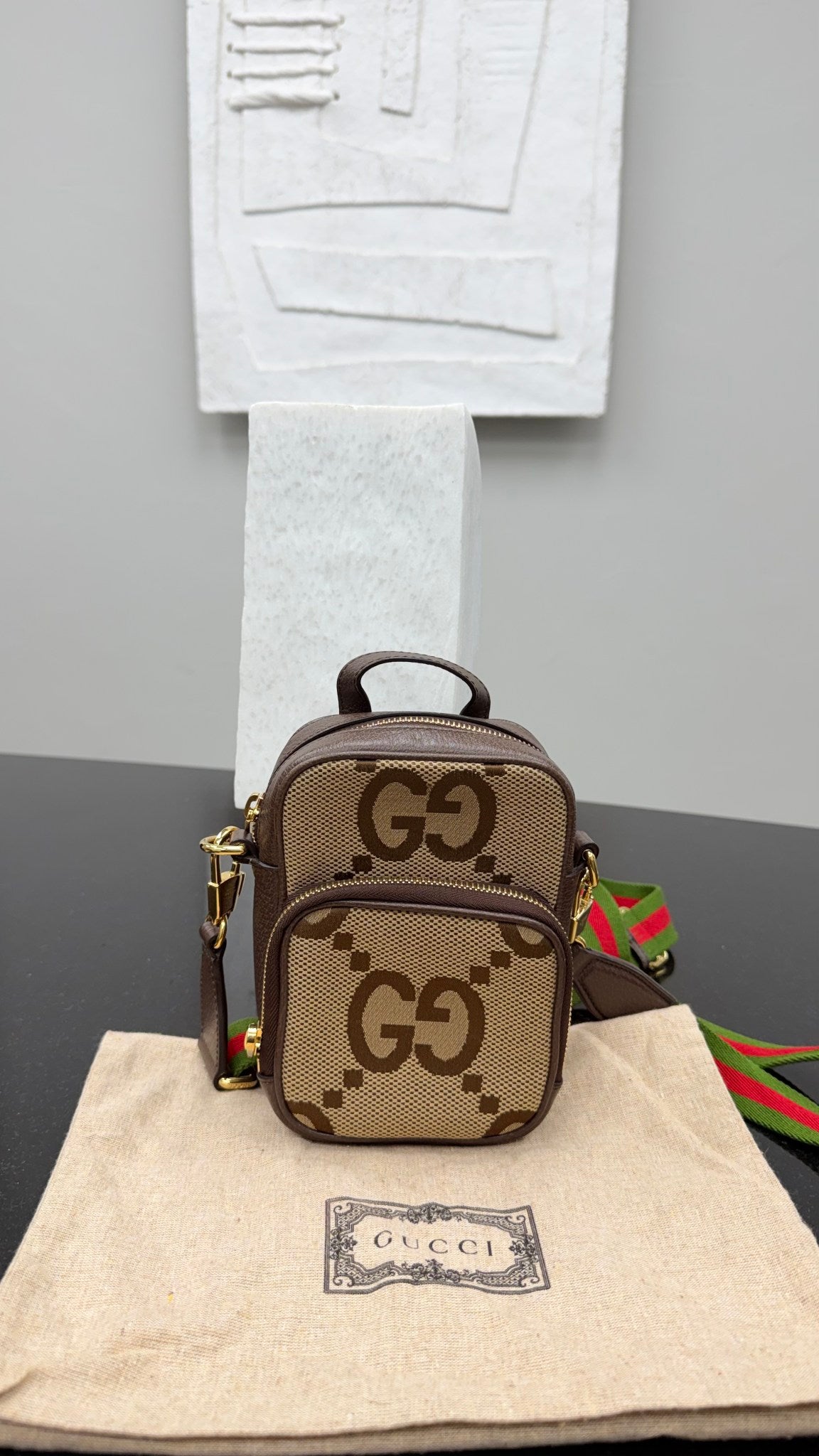 Gucci Brown Canvas Jumbo GG Crossbody Bag 