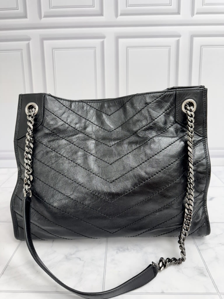 Saint Laurent YSL Black Chevron Quilted Leather Shoulder Bag 