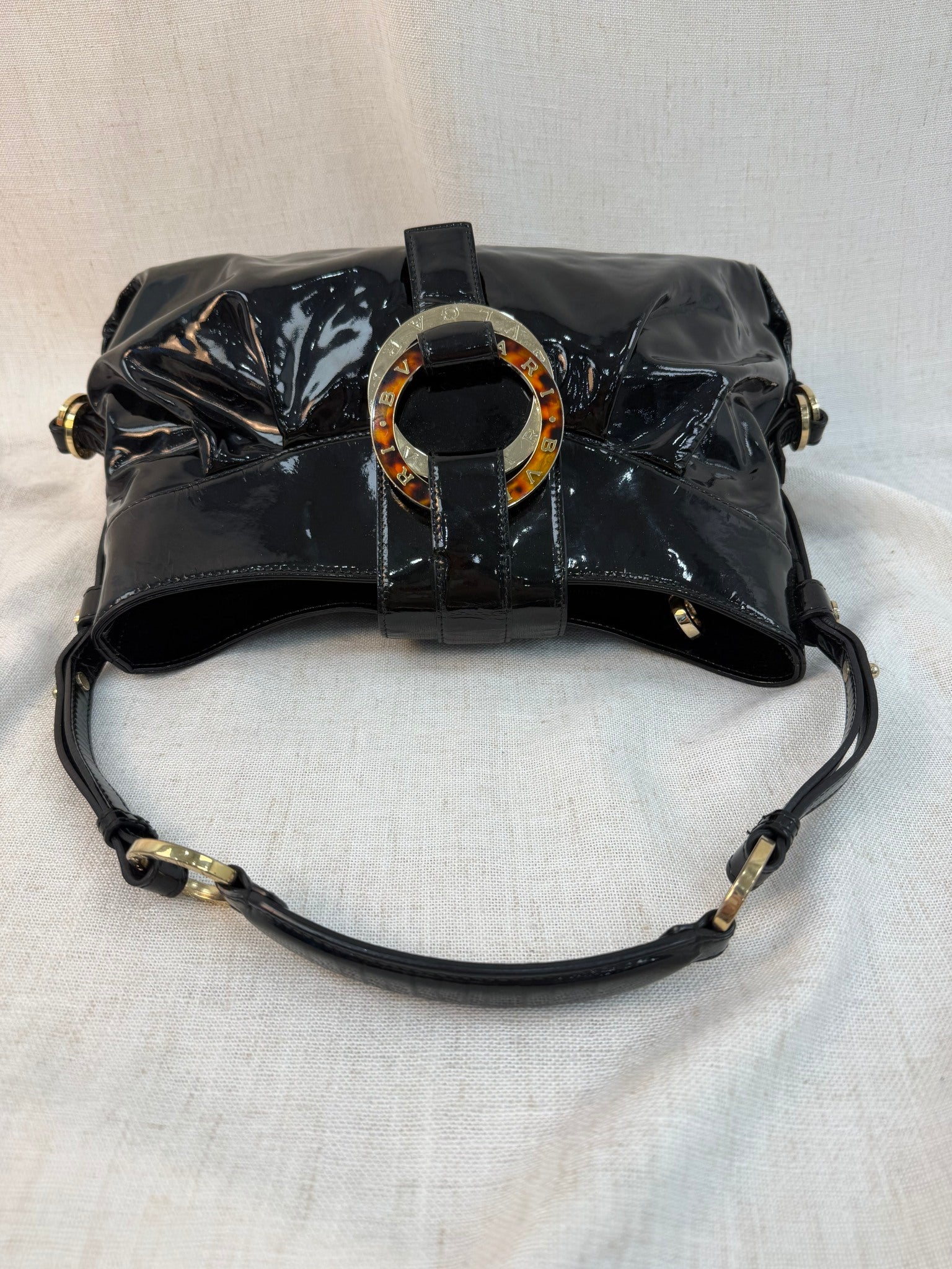 Bvlgari Black Patent Leather Chandra Shoulder Bag