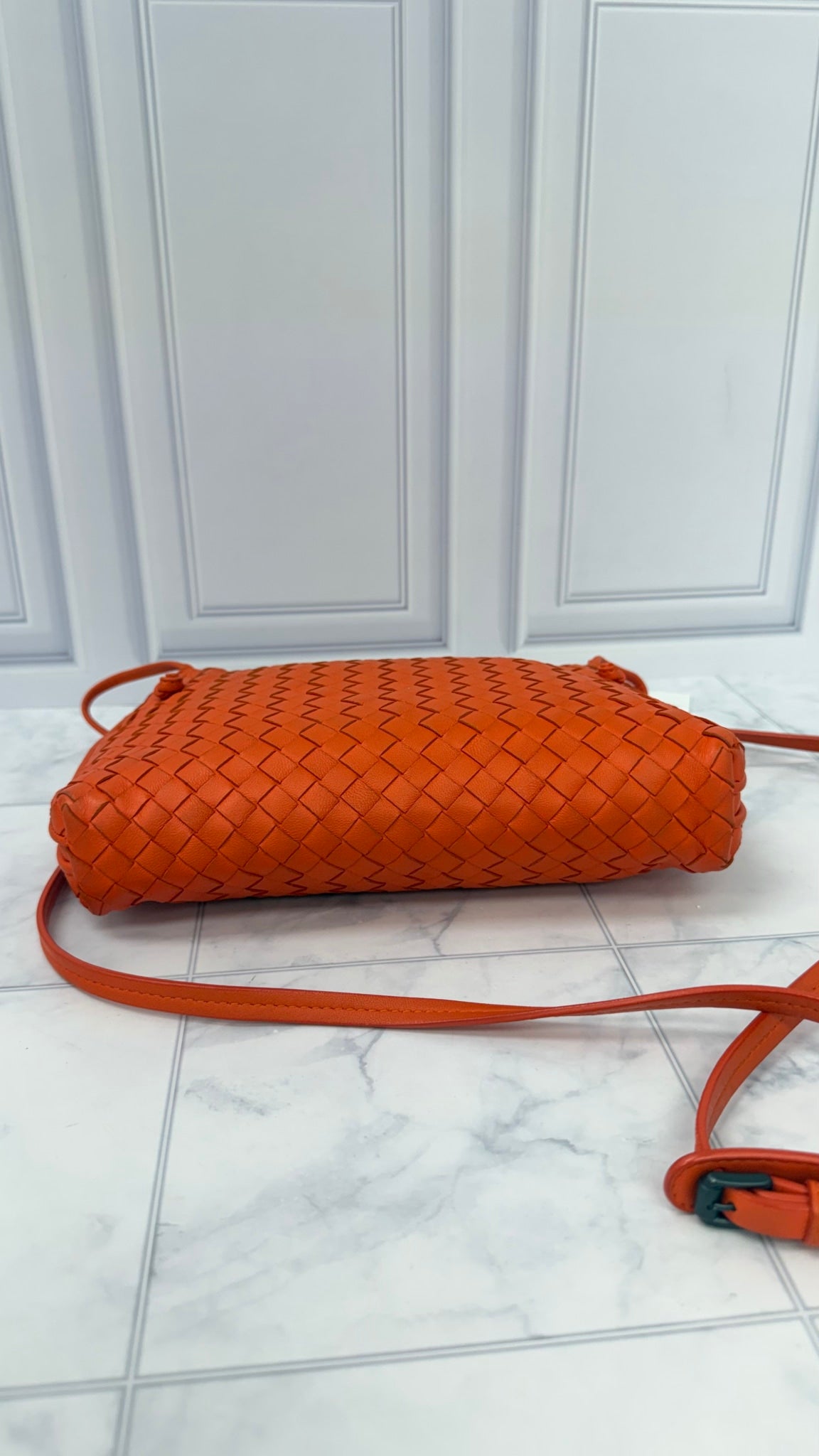 Bottega Veneta Orange Nappa Intrecciato Leather Nodini Crossbody Bag 