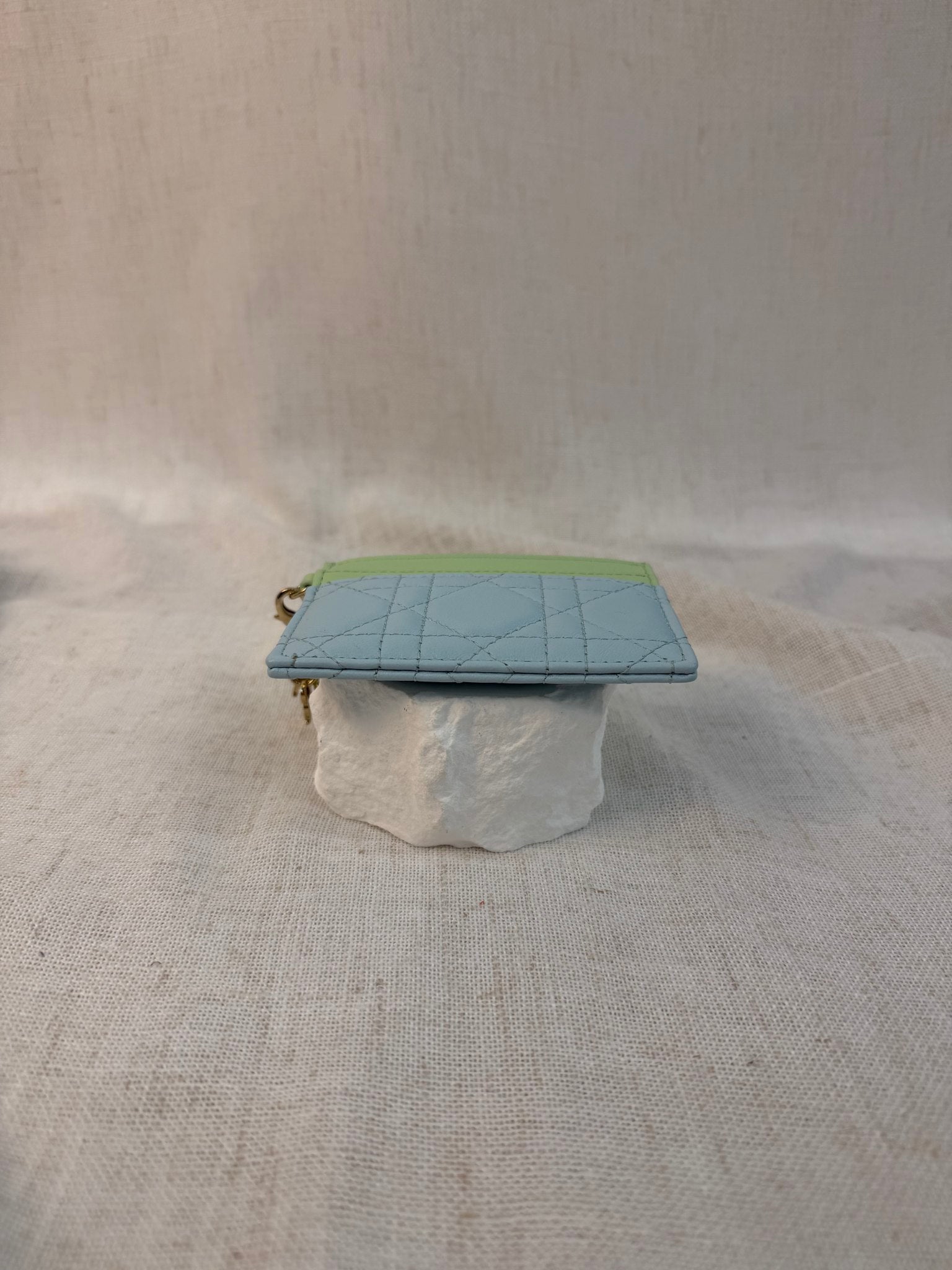 Christian Dior Green And Blue Leather Lady Dior Card Case