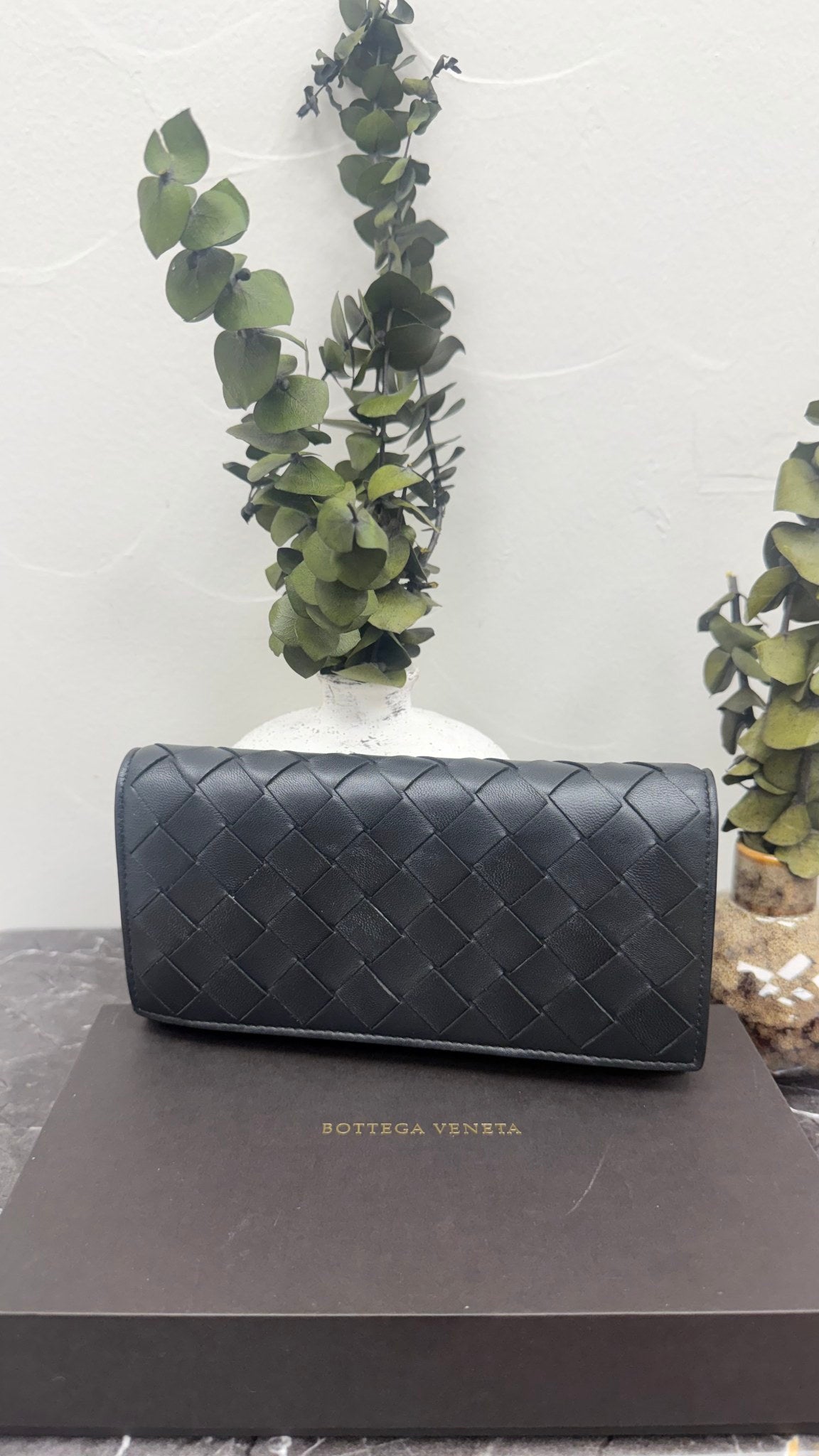 Bottega Veneta Black Intrecciato Nappa Lambskin Flap Wallet