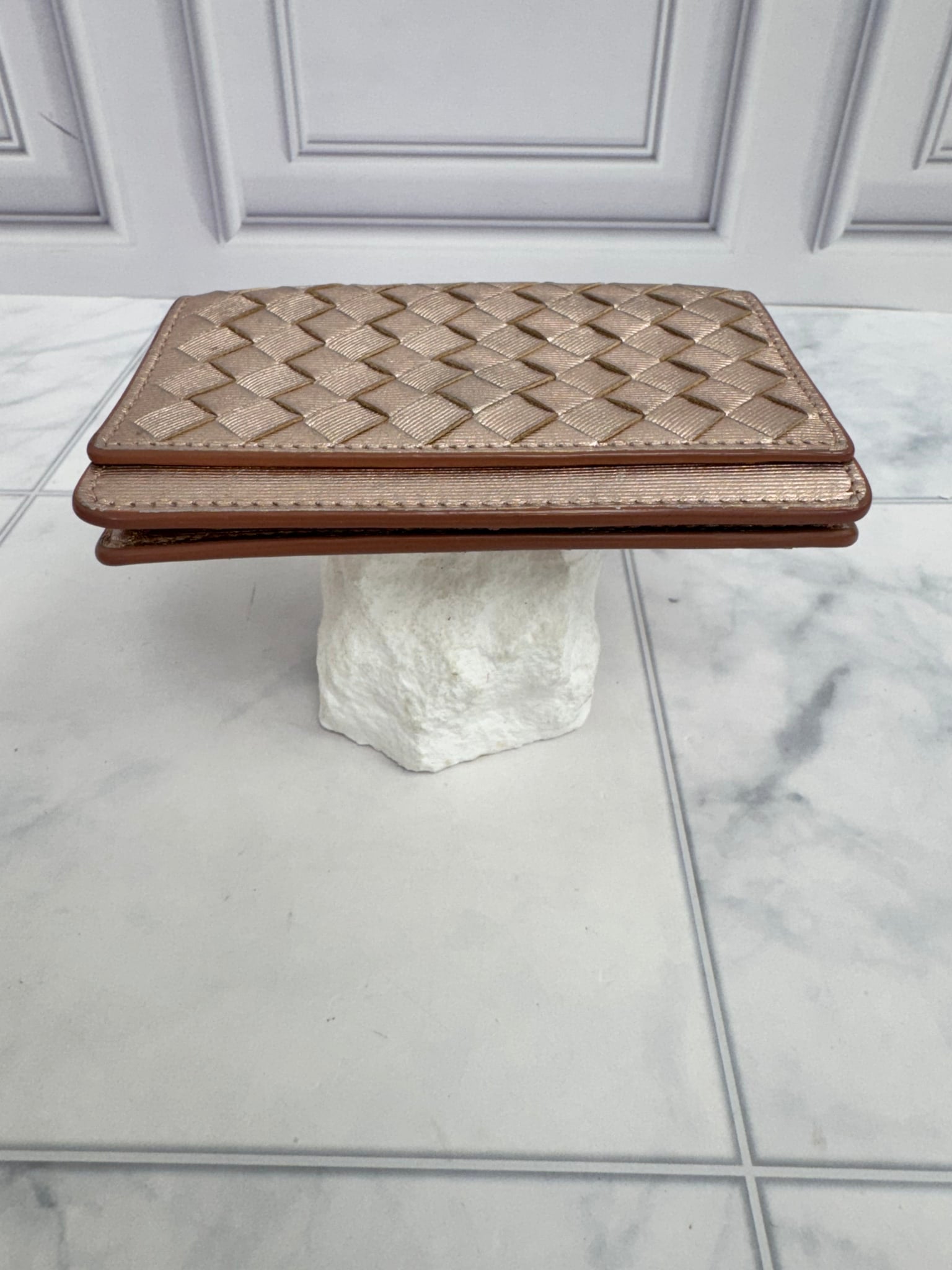 Bottega Veneta Metallic Pink Intrecciato Leather Card Case