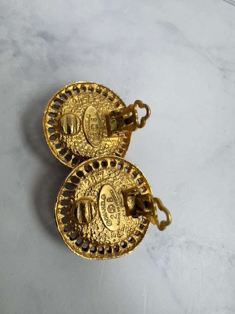 Chanel Blue And Gold Tone Gripoix Earrings