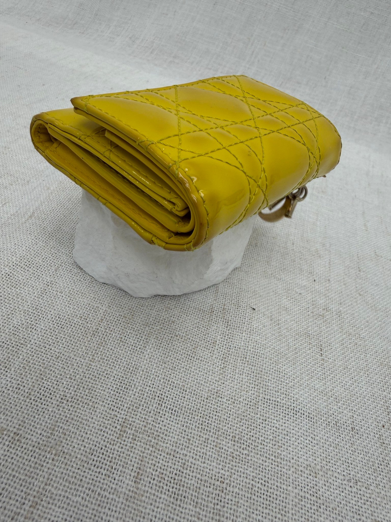 Christian Dior Yellow Cannage Patent Leather Lady Dior Lotus Wallet