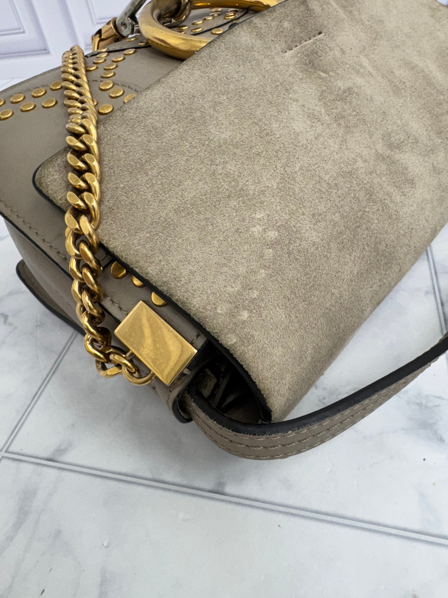 Chloe Taupe Suede And Leather Faye Studded Shoulder Bag