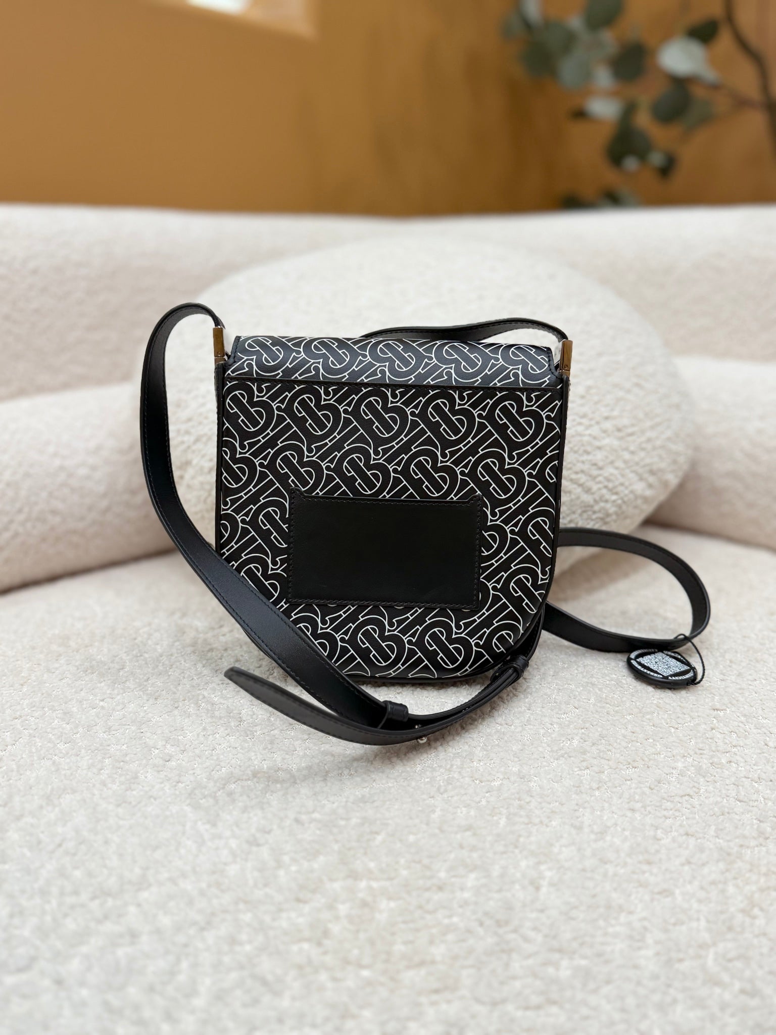 Burberry Black & White Printed Leather Olympia Crossbody