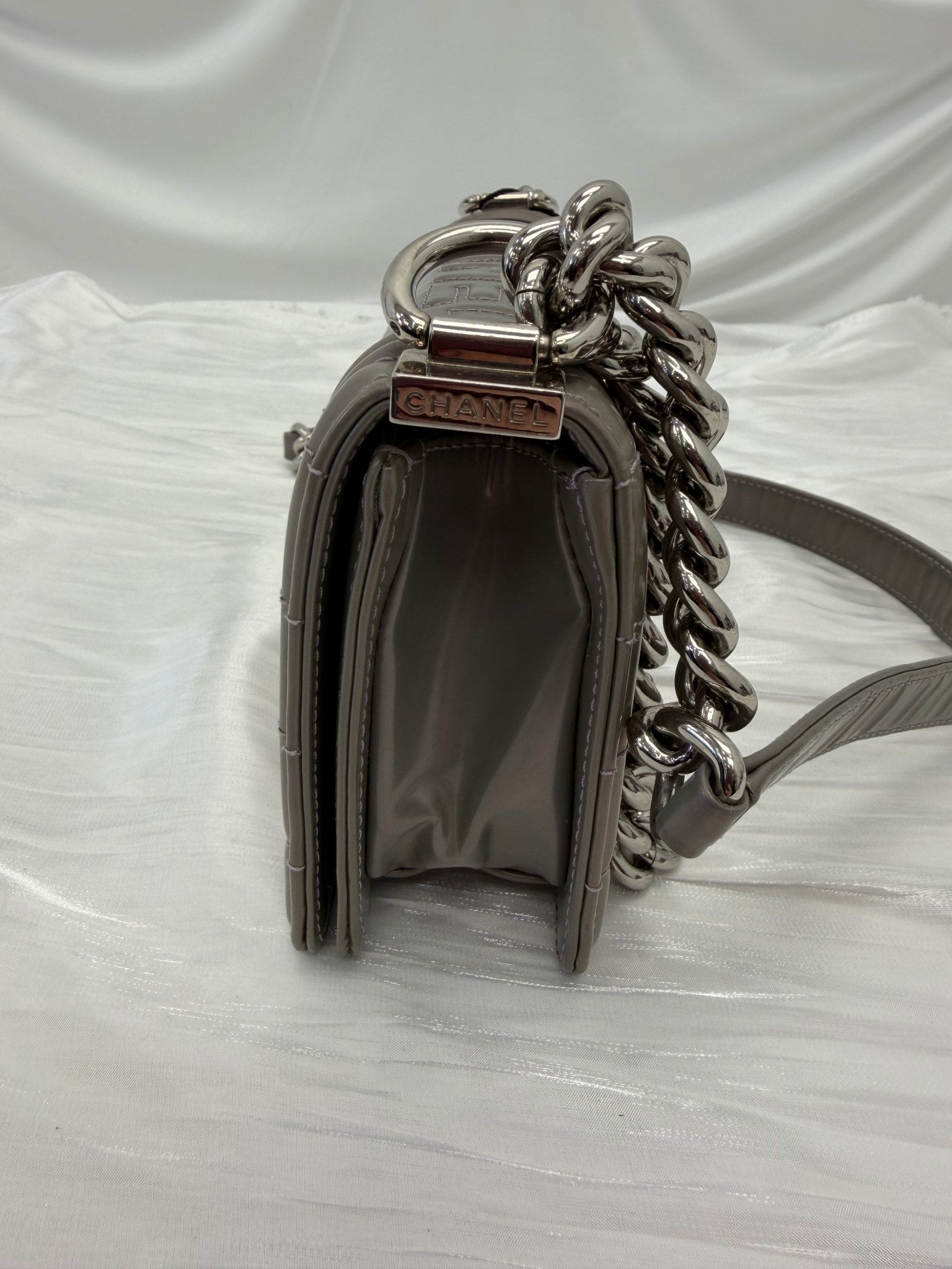 Chanel Iridescent Patent Leather Small Reverso Boy Bag