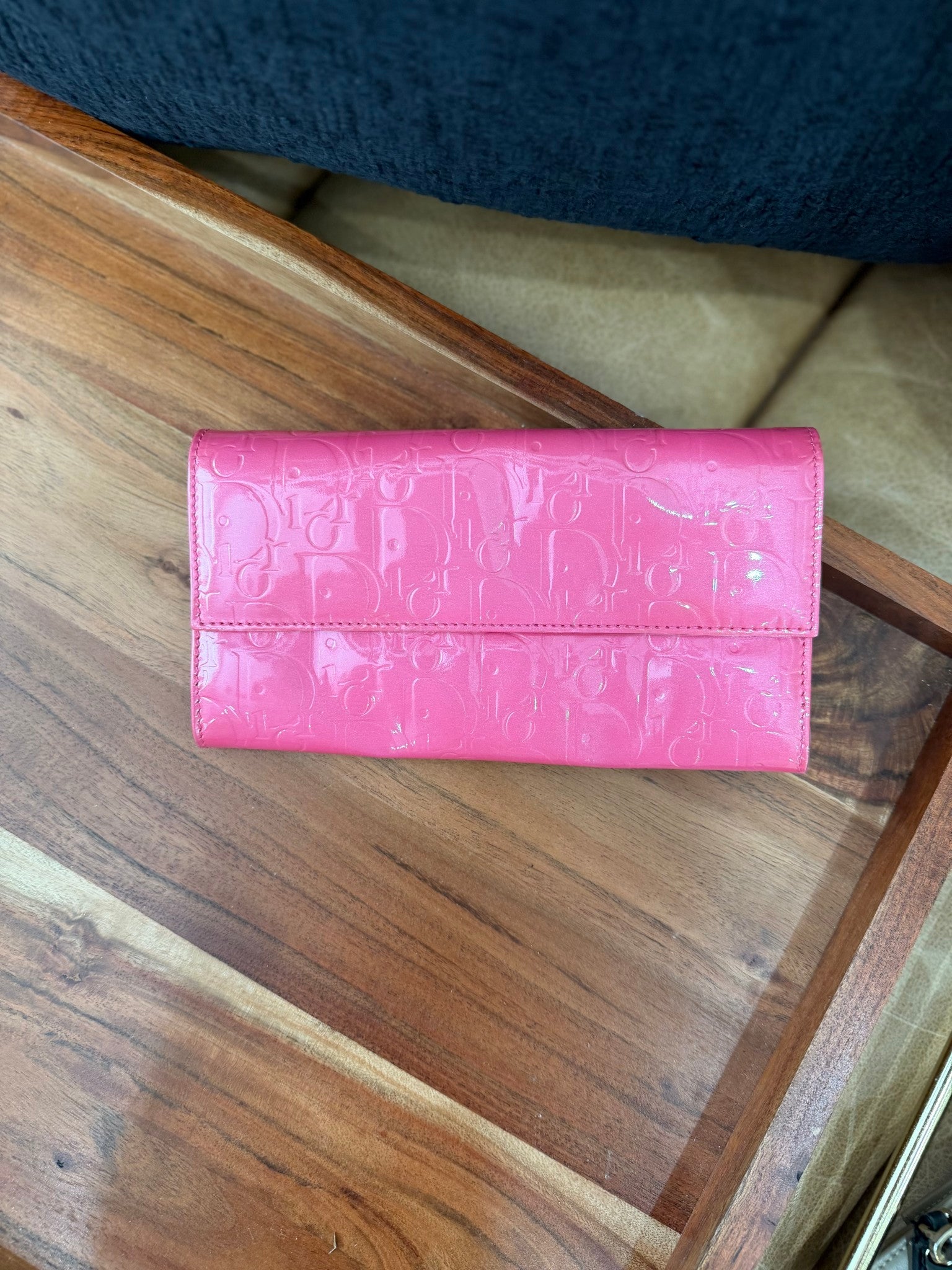 Christian Dior Pink Patent Leather Long Wallet