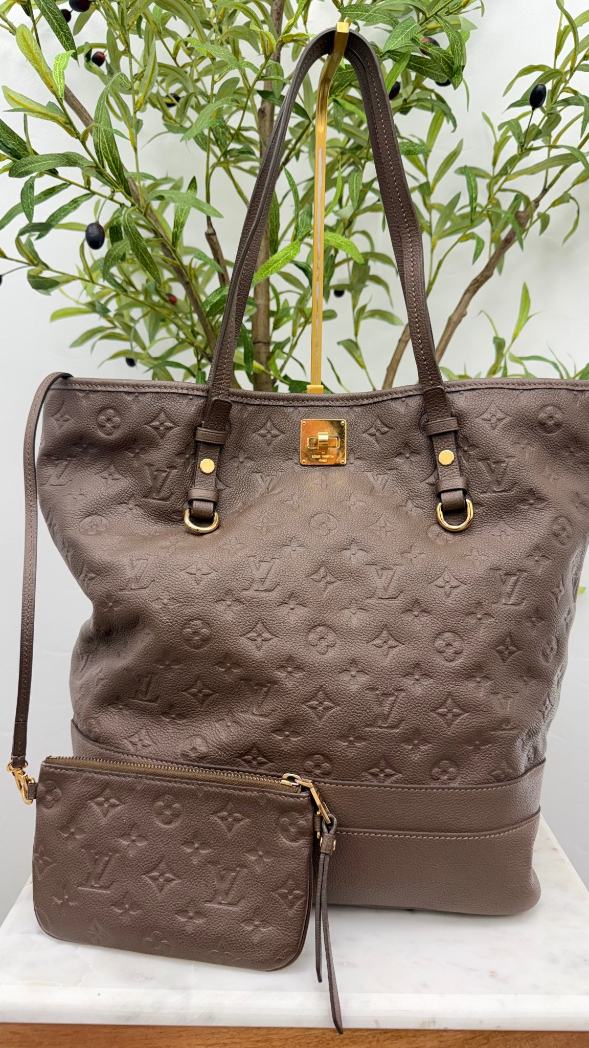 LIKE NEW - Louis Vuitton Brown Monogram Empreinte Leather Citadine PM Tote Bag 