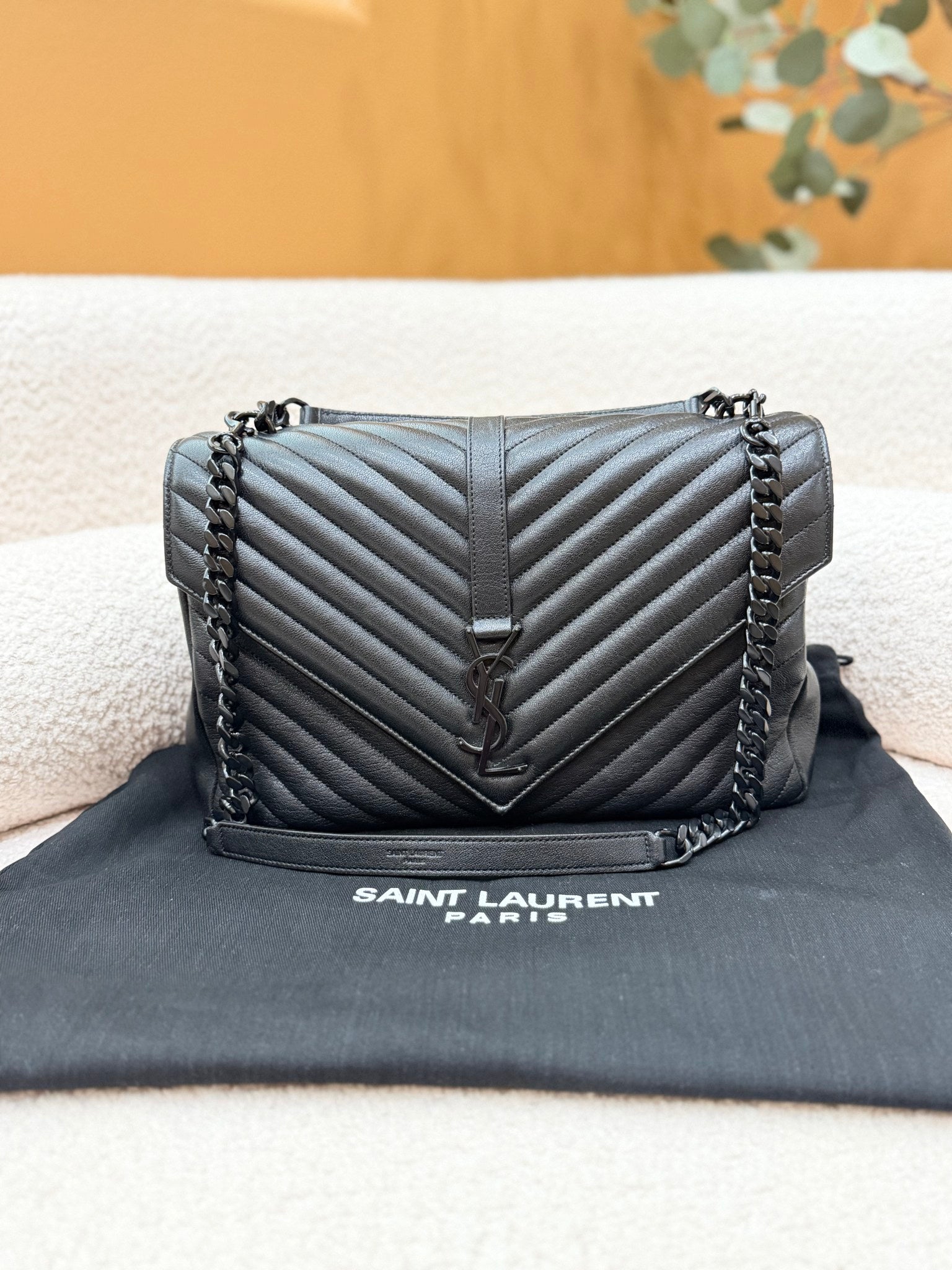 Saint Laurent YSL Black Quilted Leather College Flap Bag