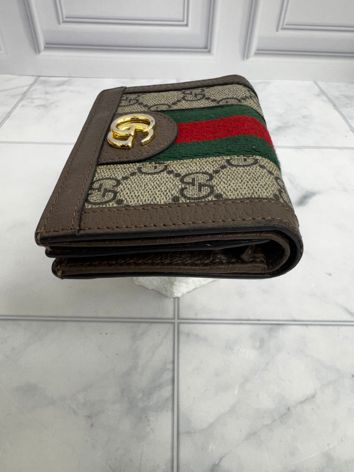Gucci Brown GG Supreme Ophidia Compact Wallet