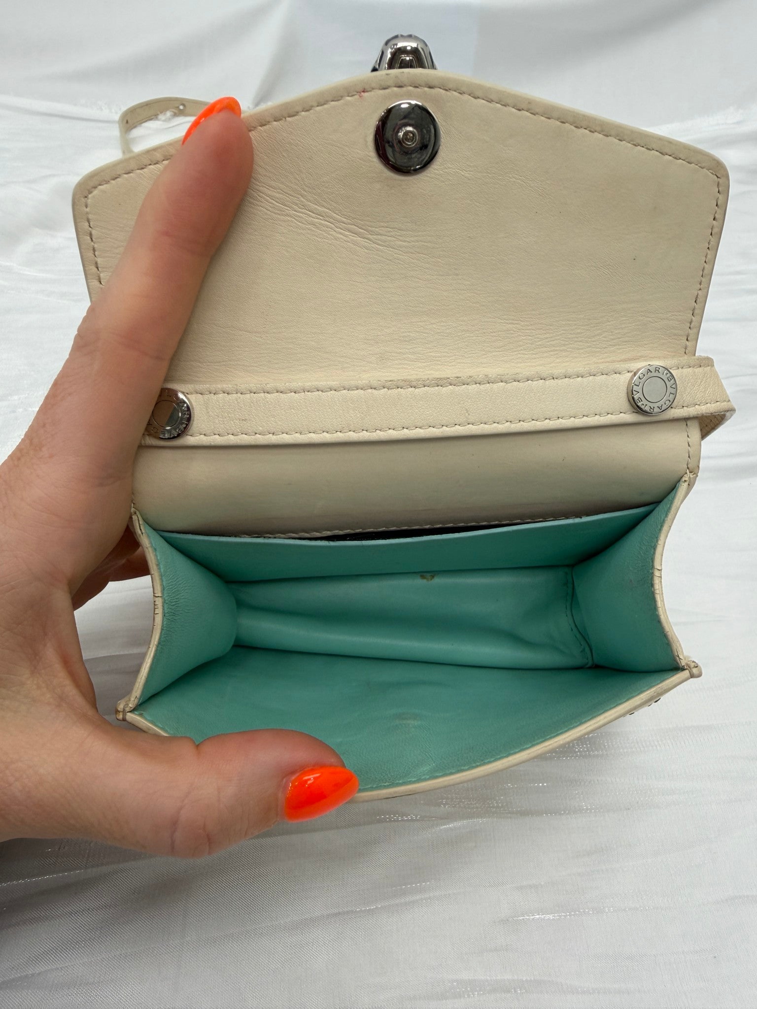 Bvlgari Cream Calfskin Diamond Blast Serpenti Mini Crossbody