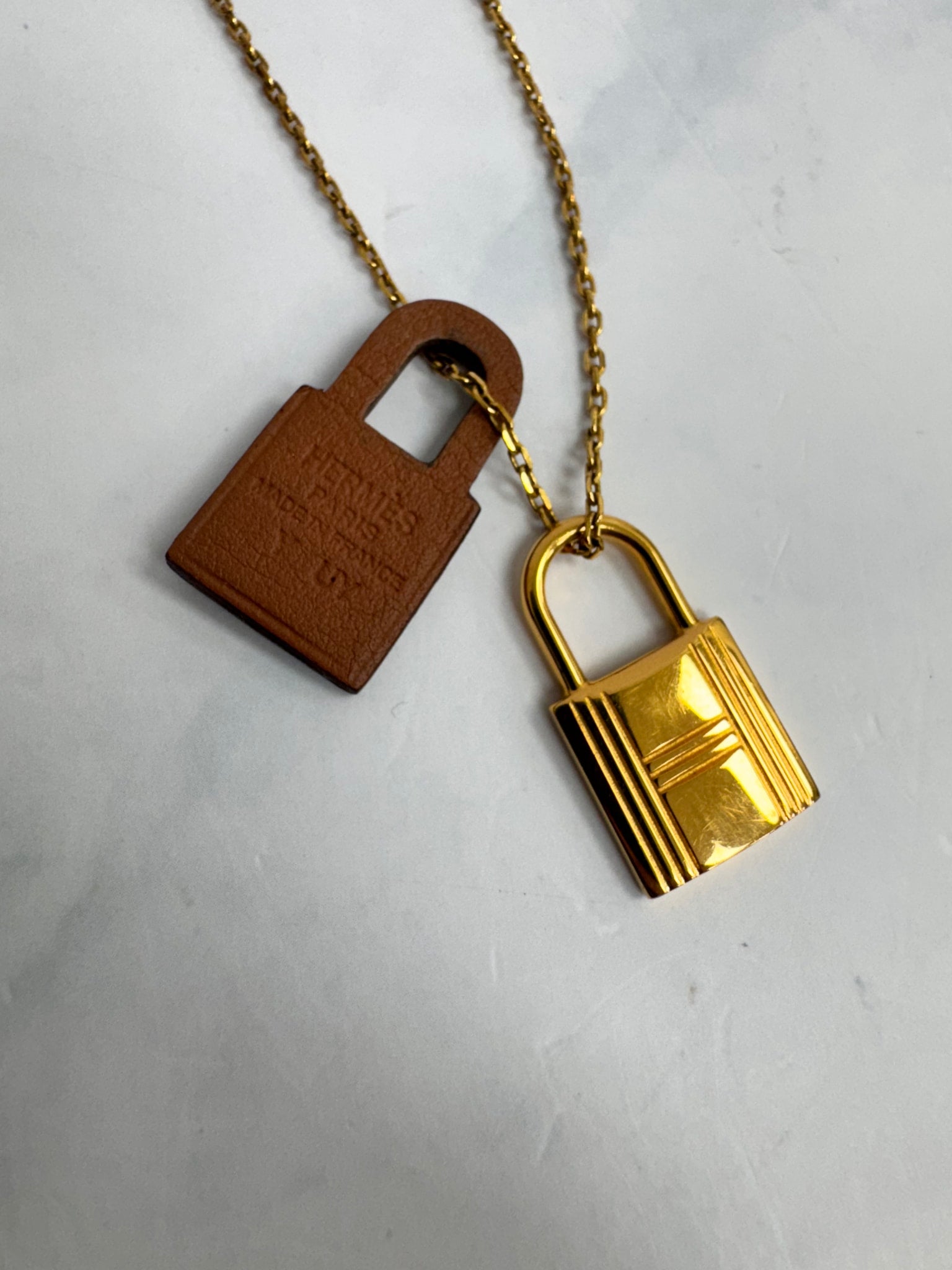 Hermes Gold And Leather Swift O'Kelly Pendant Necklace 
