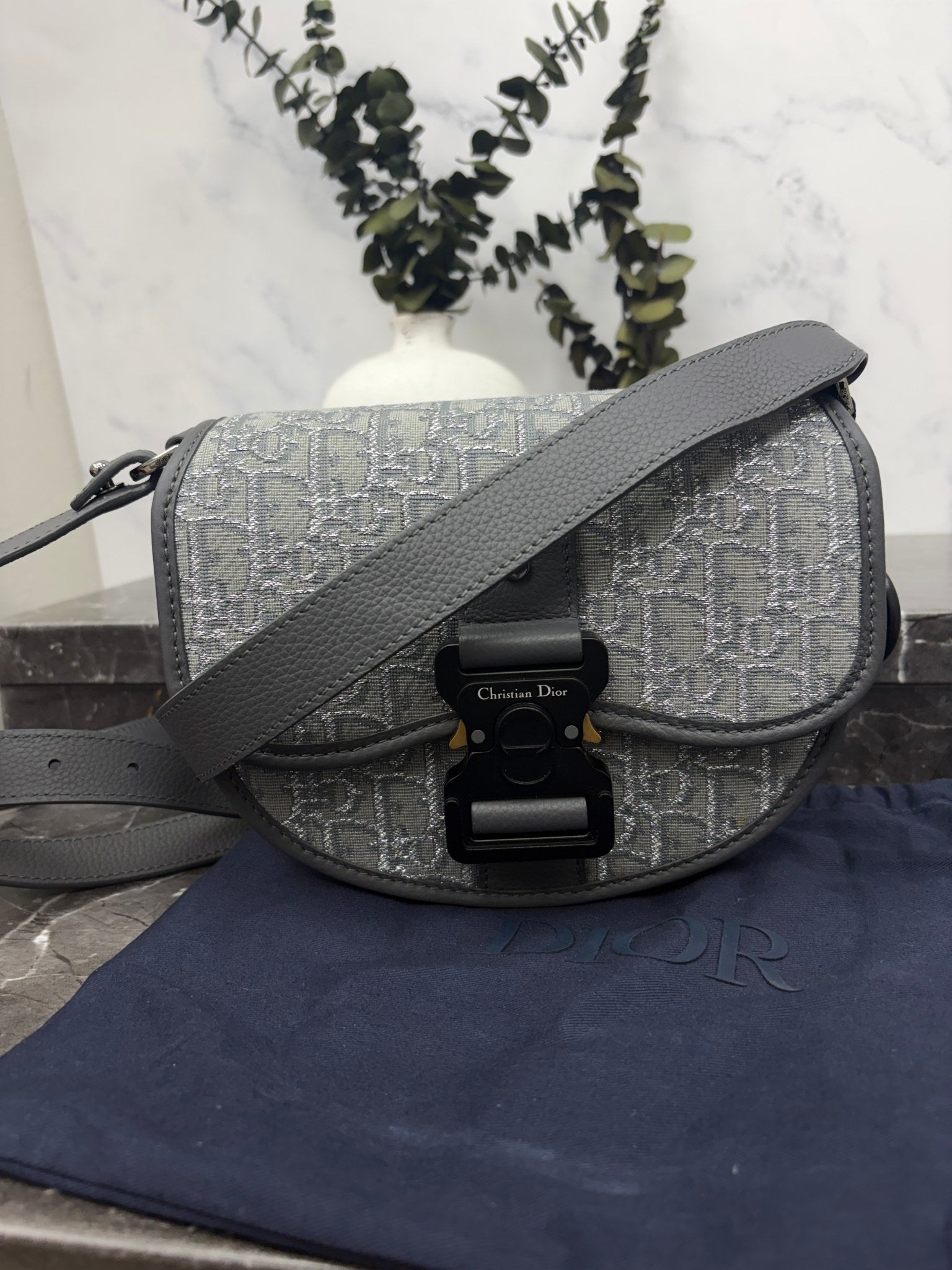 Christian Dior Grey Jacquard Gallop Bag
