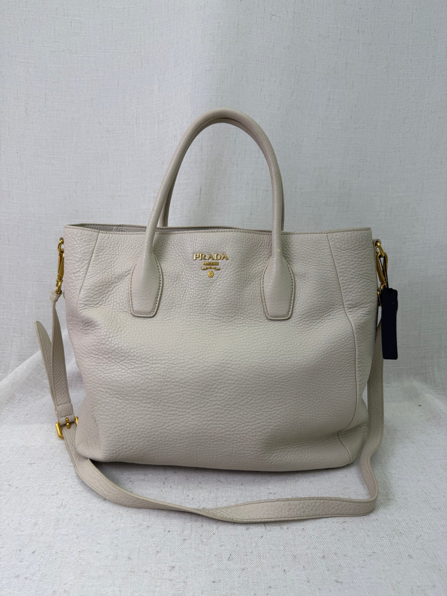 Prada Cream Tumbled Leather 2way Bag