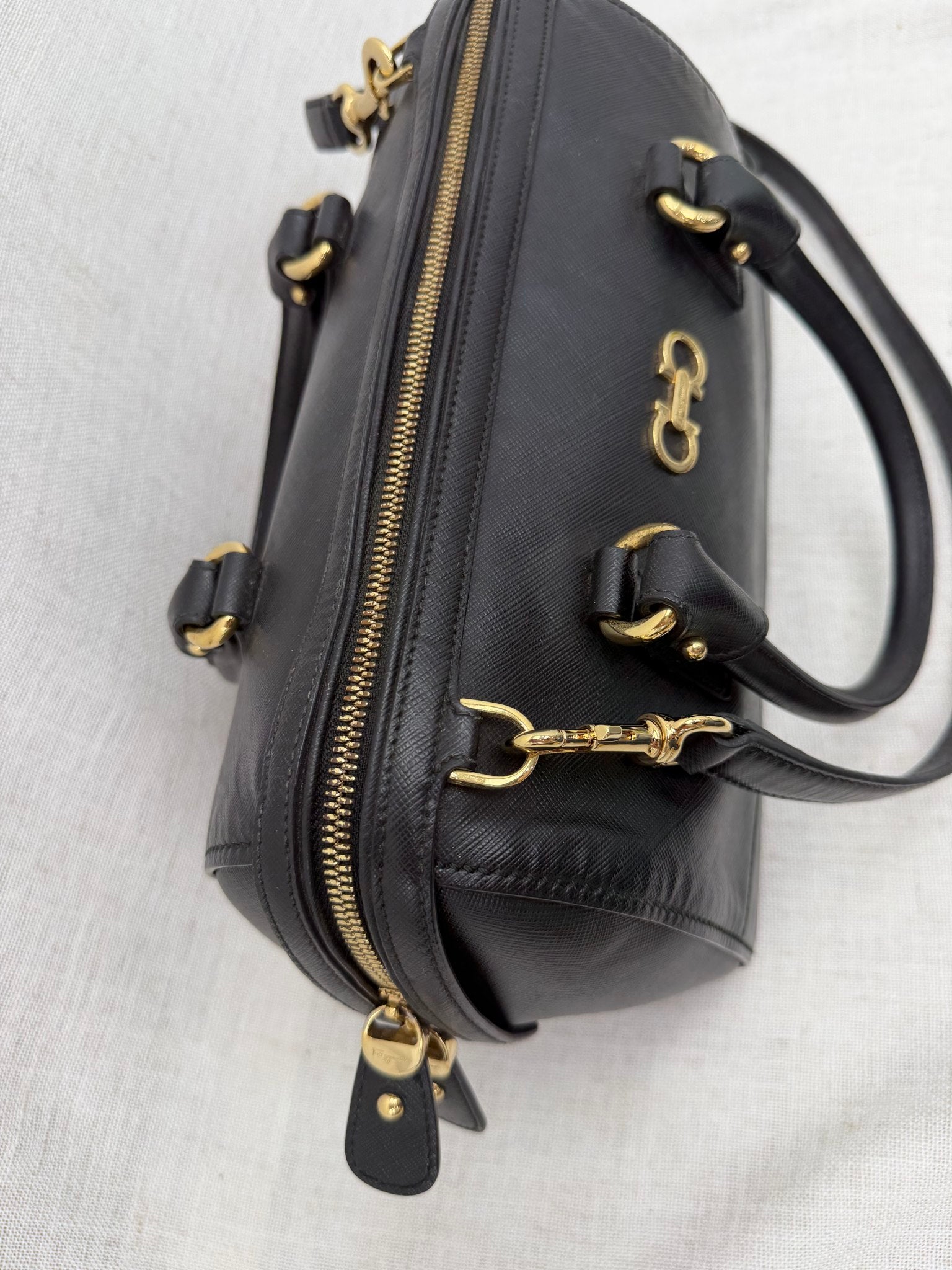 Salvatore Ferragamo Black Leather Boston Bag
