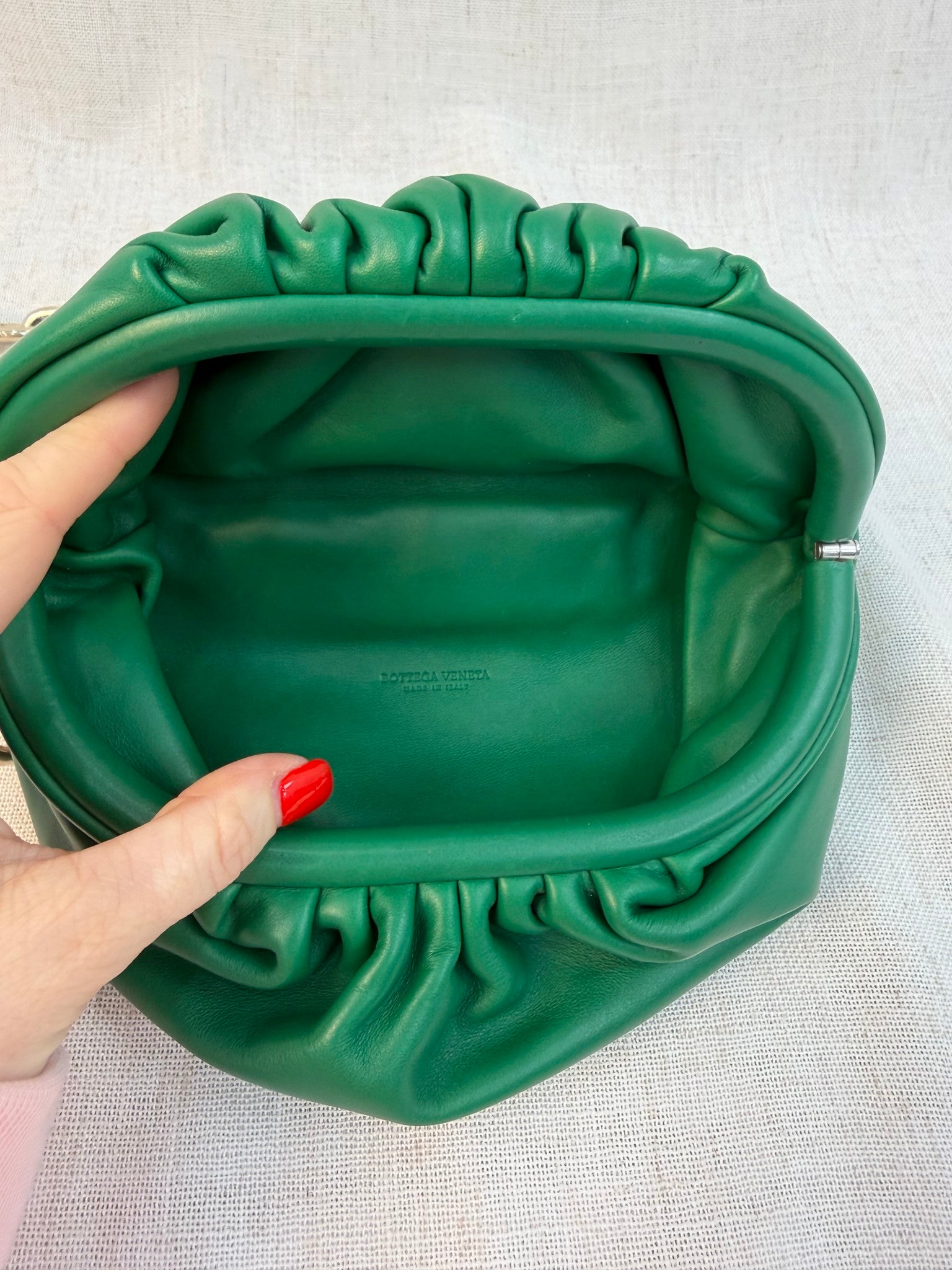 Bottega Veneta Green Leather Chain Shoulder Pouch Bag