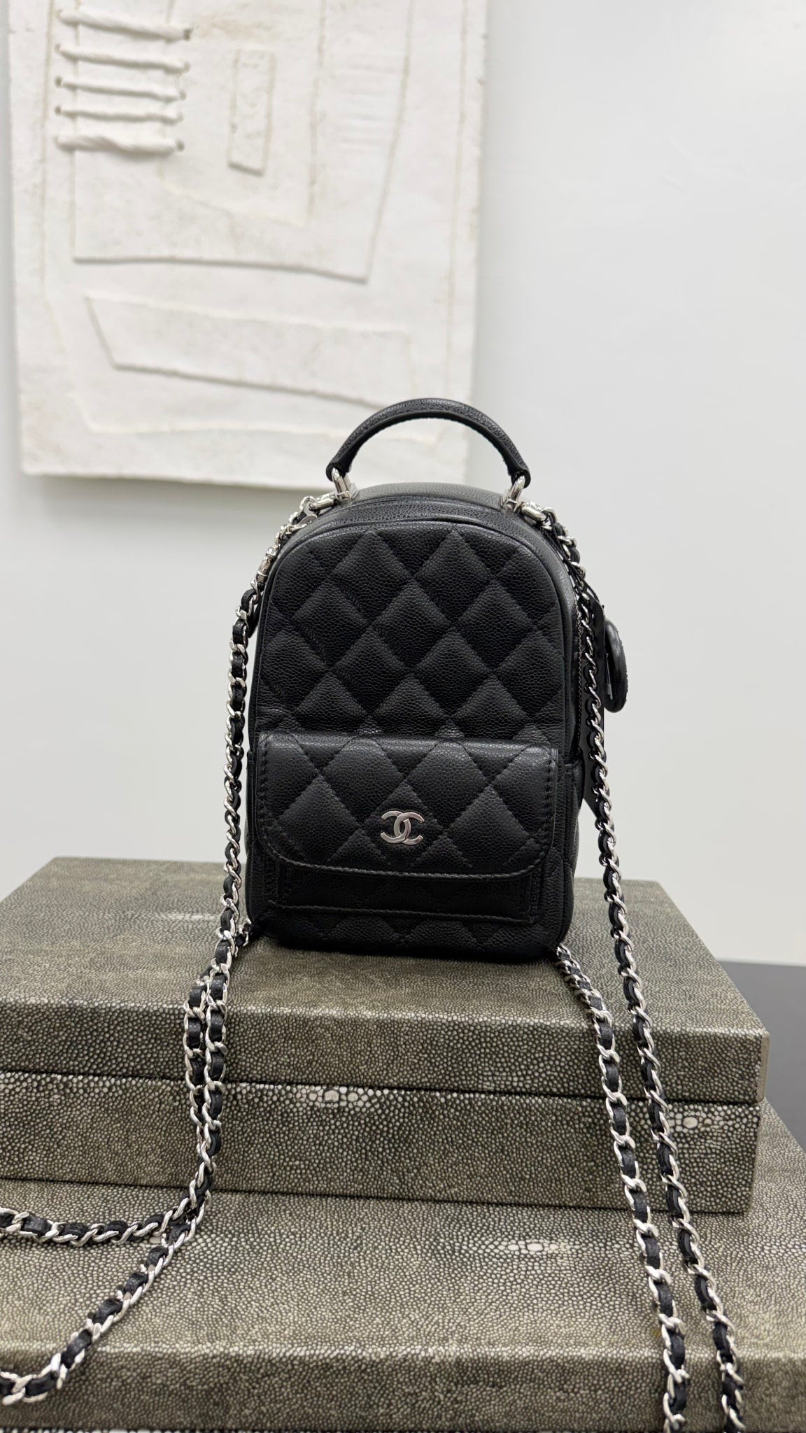 Chanel Black Quilted Caviar Leather Mini Chain Backpack 