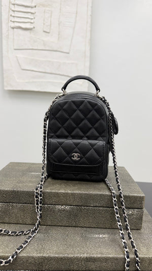 Chanel Black Quilted Caviar Leather Mini Chain Backpack