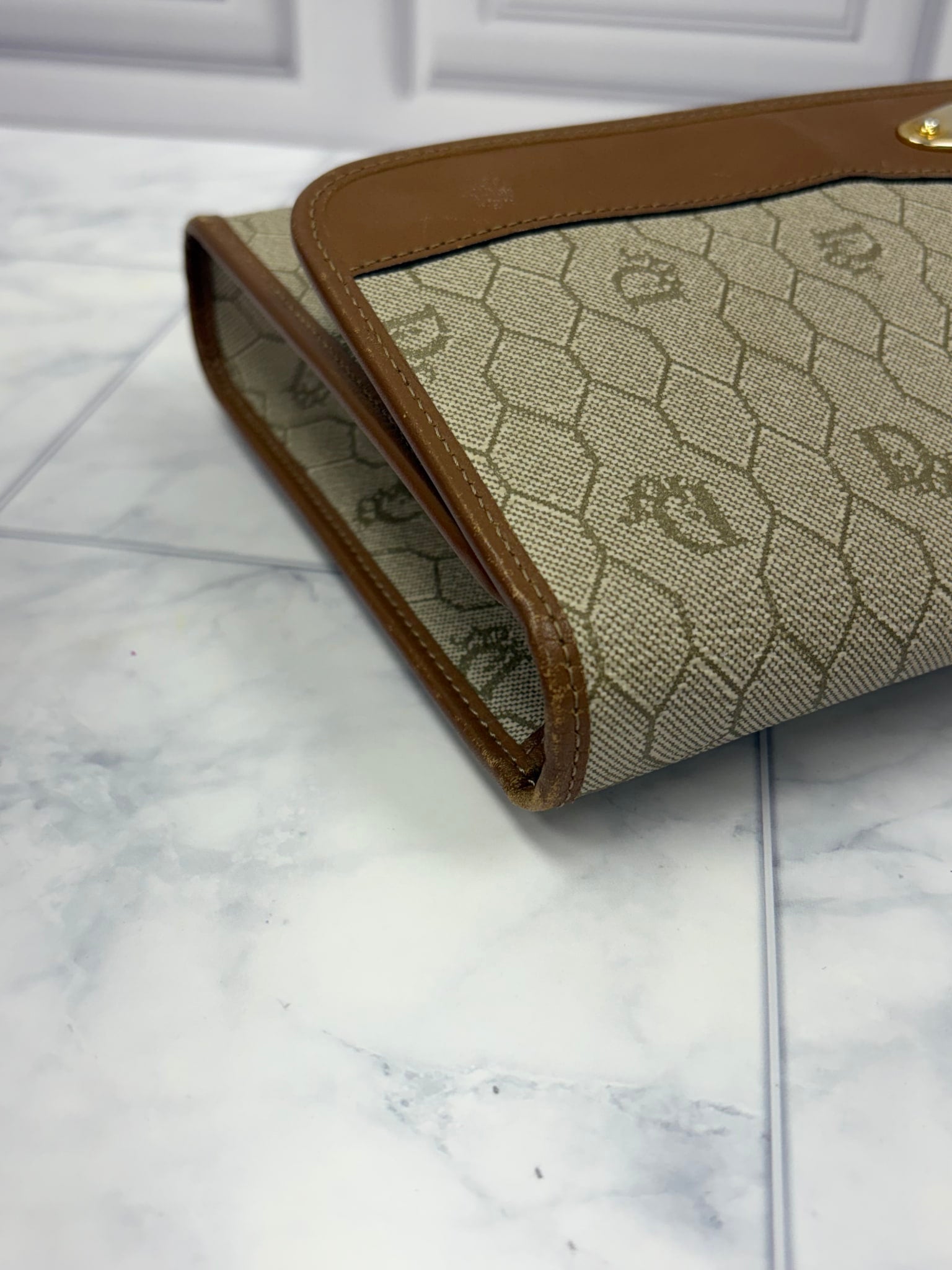Christian Dior Honey Comb Chain Shoulder Bag with Kiss Lock Wallet