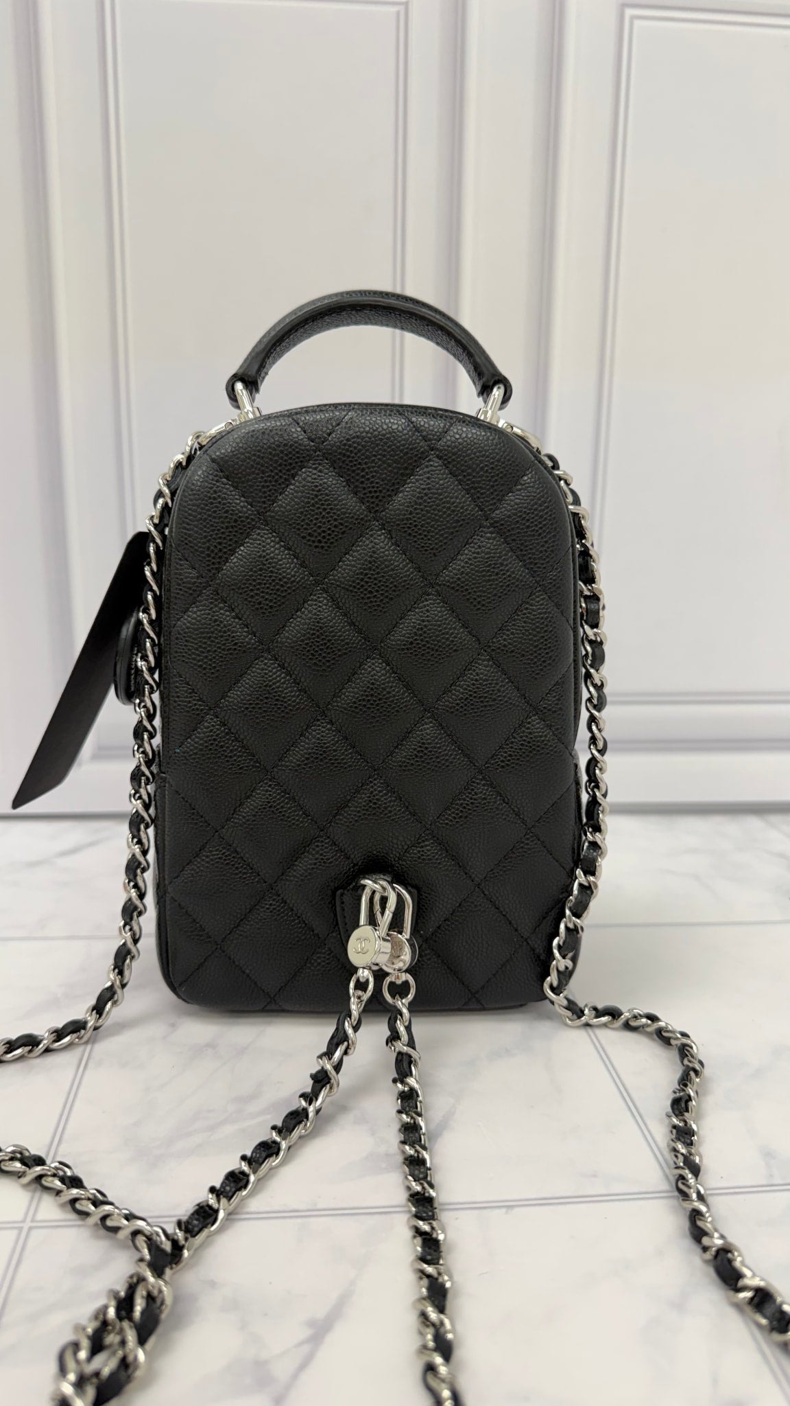 Chanel Black Quilted Caviar Leather Mini Chain Backpack 