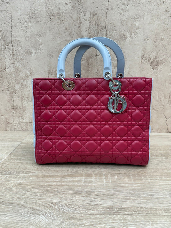Christian Dior  Blue & Red Lambskin Cannage Lady Dior 
