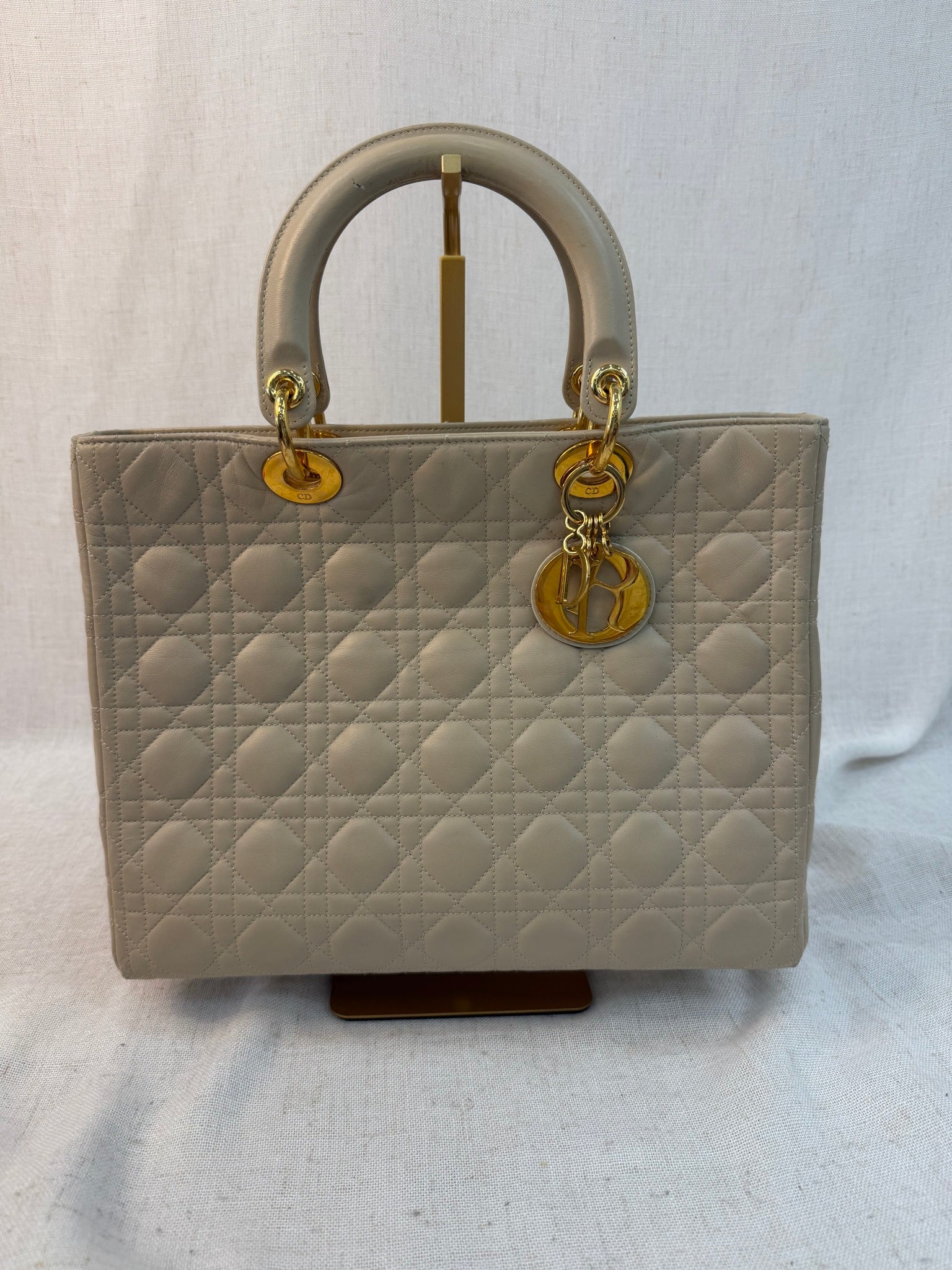 Christian Dior Cream Cannage Leather Large Lady Dior Bag