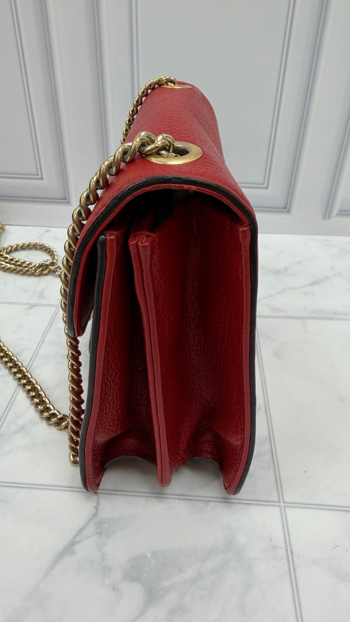 Gucci Red Leather Interlocking G Chain Crossbody