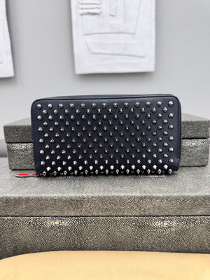 Christian Louboutin Black Studded Leather Panettone Long Zippy Wallet