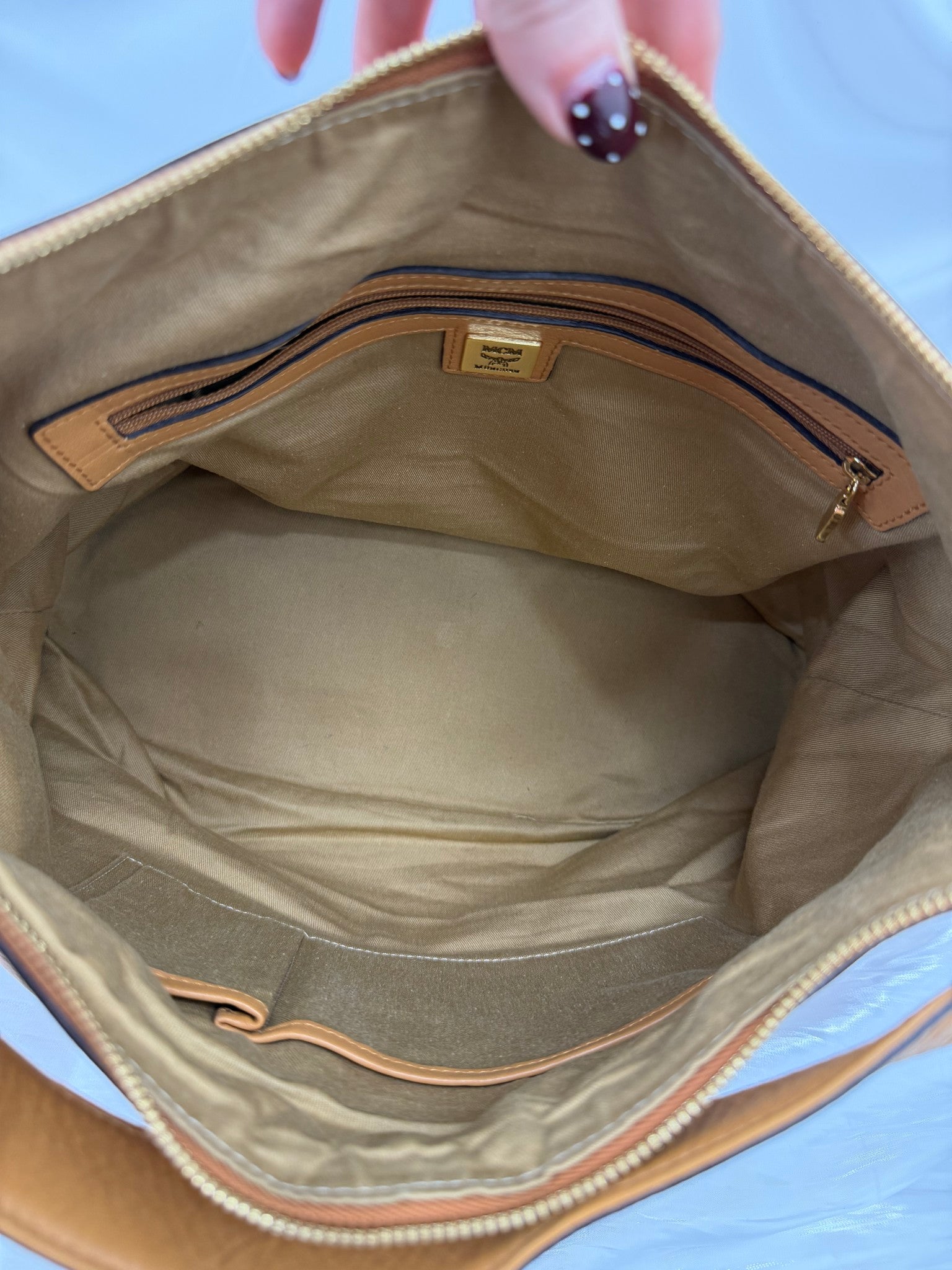 MCM Cognac Coated Canvas Large Hobo Bag