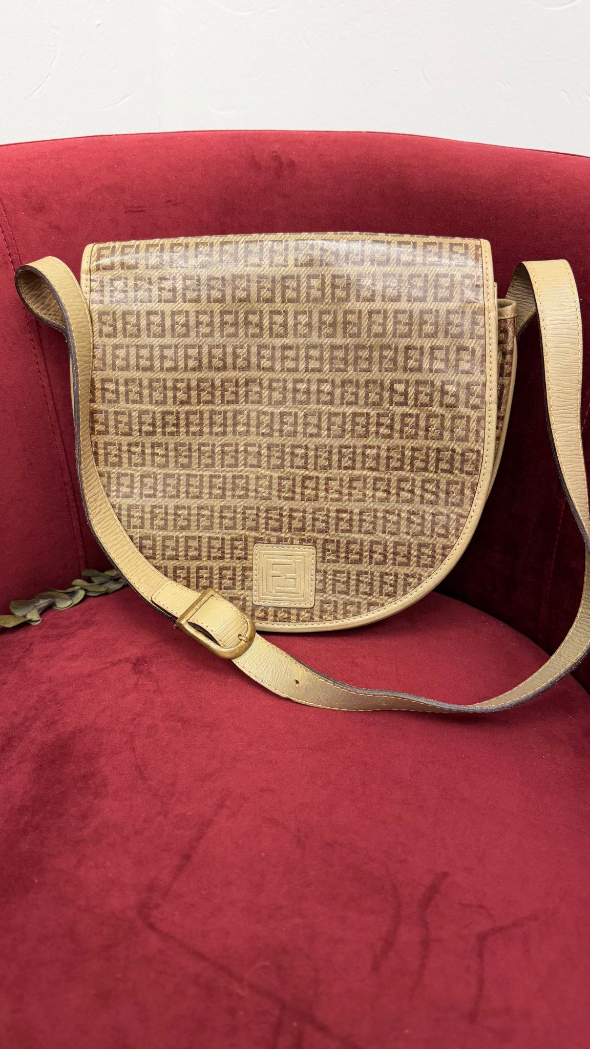 Fendi Vintage Brown Zucchino Coated Canvas & Leather Shoulder Bag