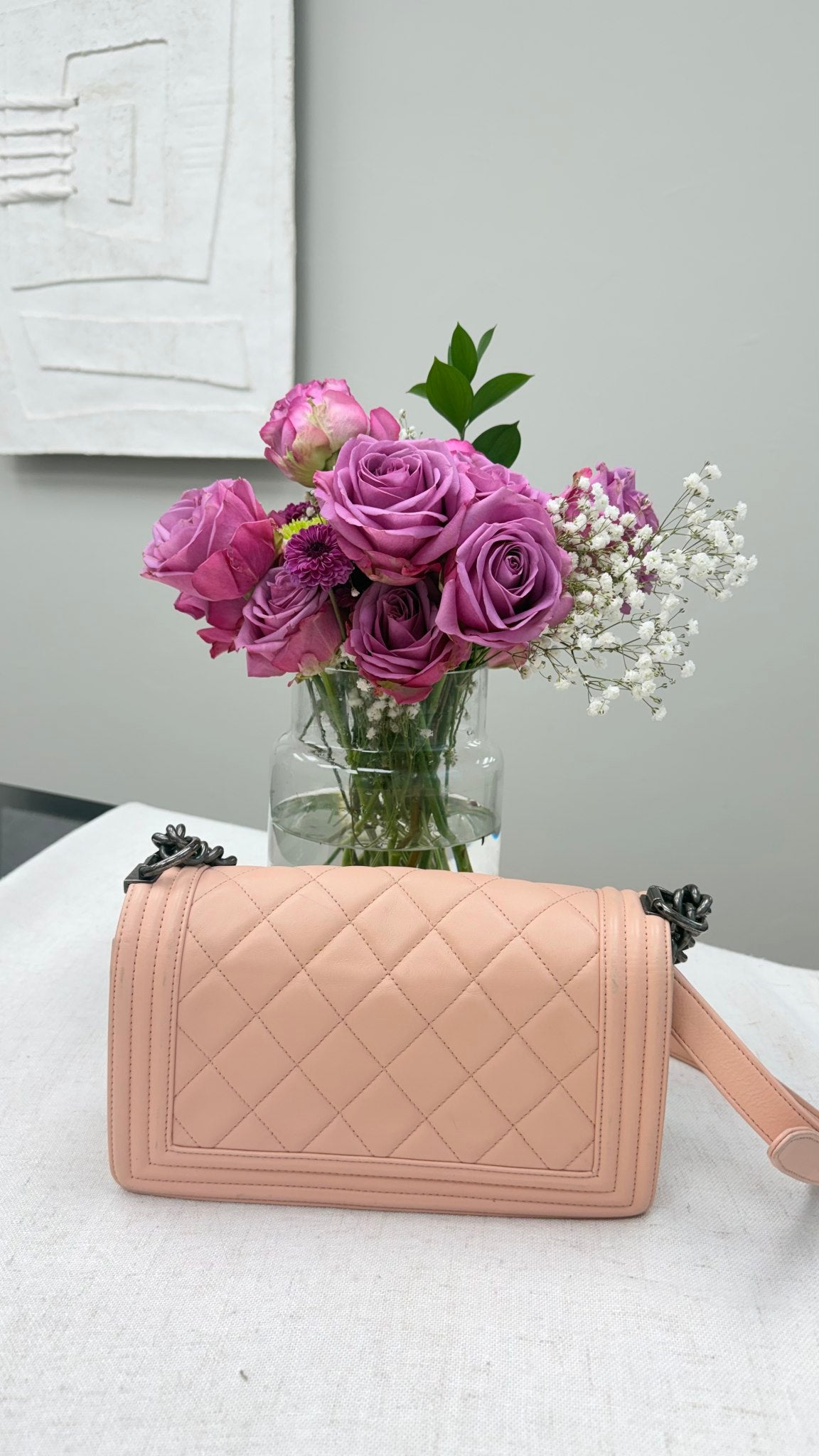 Chanel Light Pink Lambskin Leather Boy Bag 