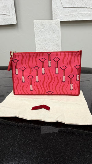 Valentino PINK Lipstick Printed Leather Pouch