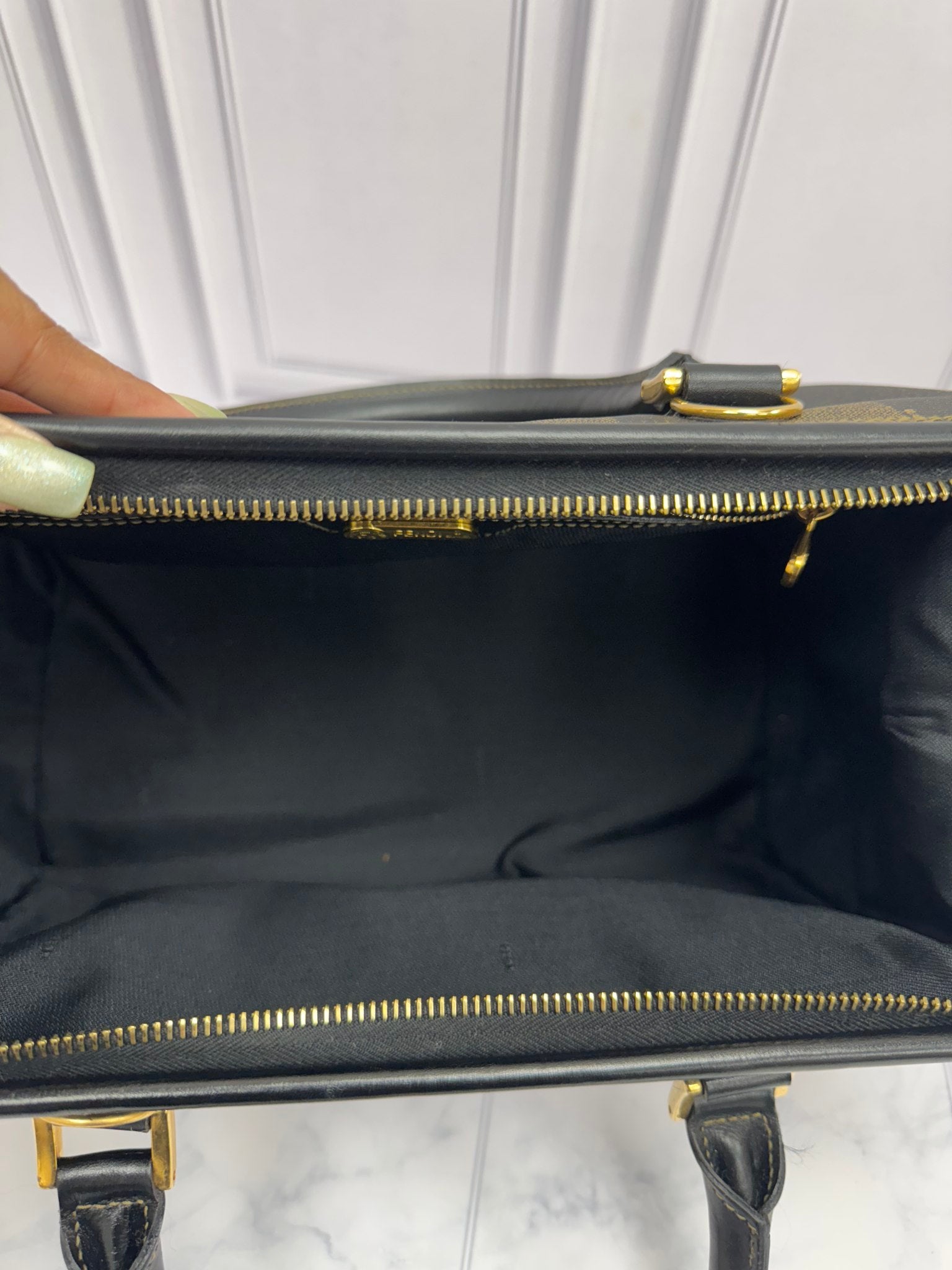 Fendi Black And Brown Coated Canvas Pequin Small Boston Bag