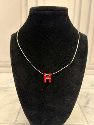 Hermès Silver Tone & Red Pop H pendant necklace