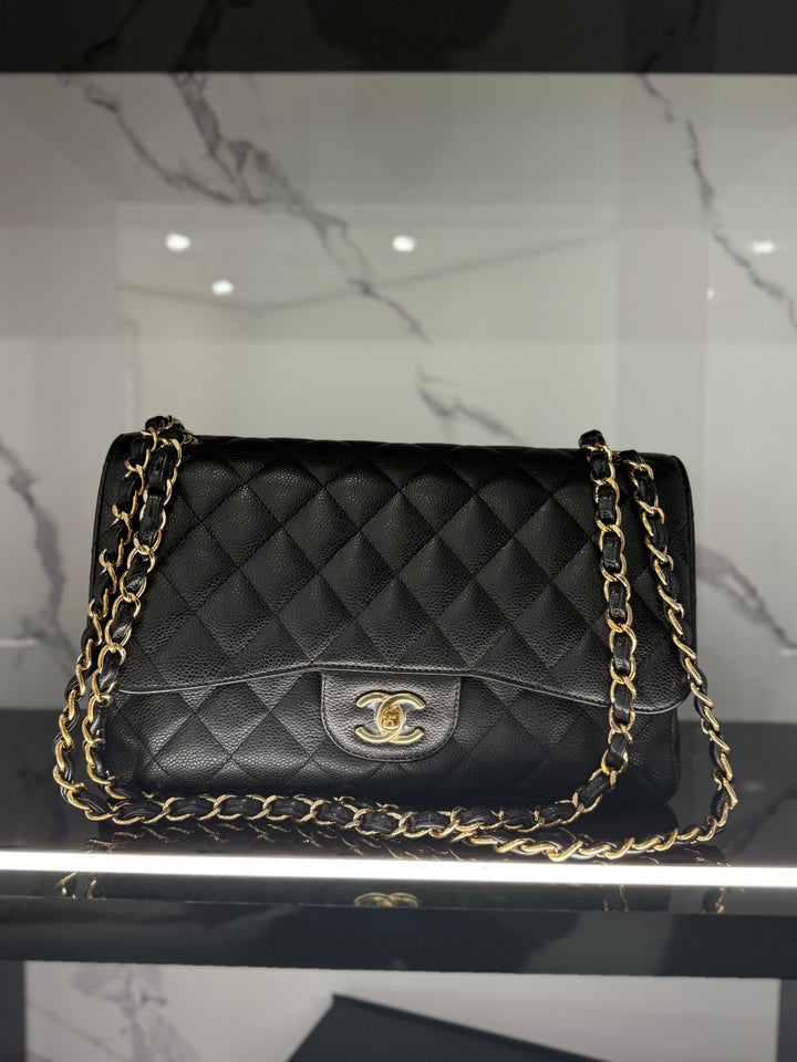 Chanel Black Caviar Leather Jumbo Classic Double Flap 
