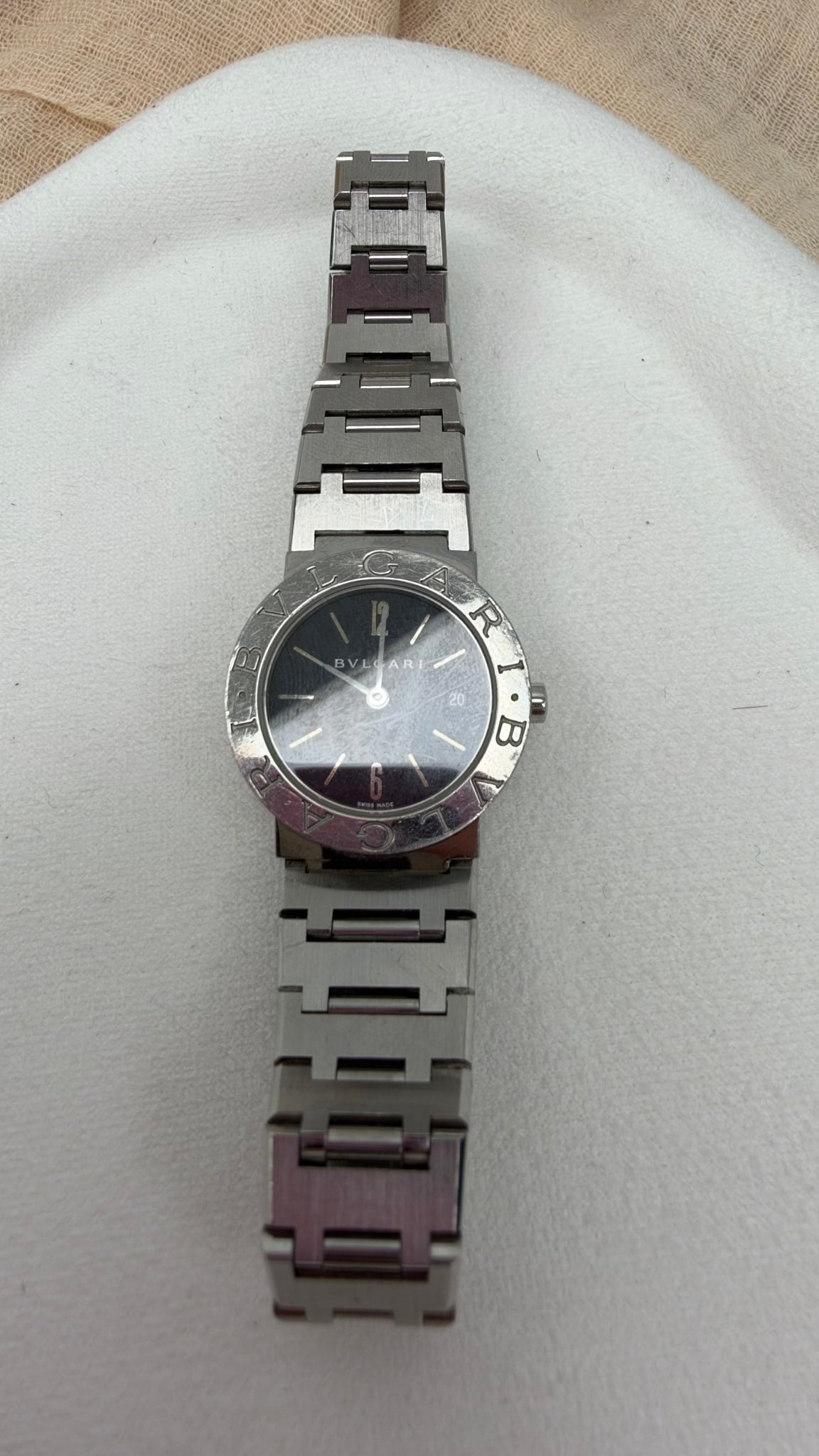 Bvlgari Stainless Steel & Black Logo Bezel Watch 30mm Face