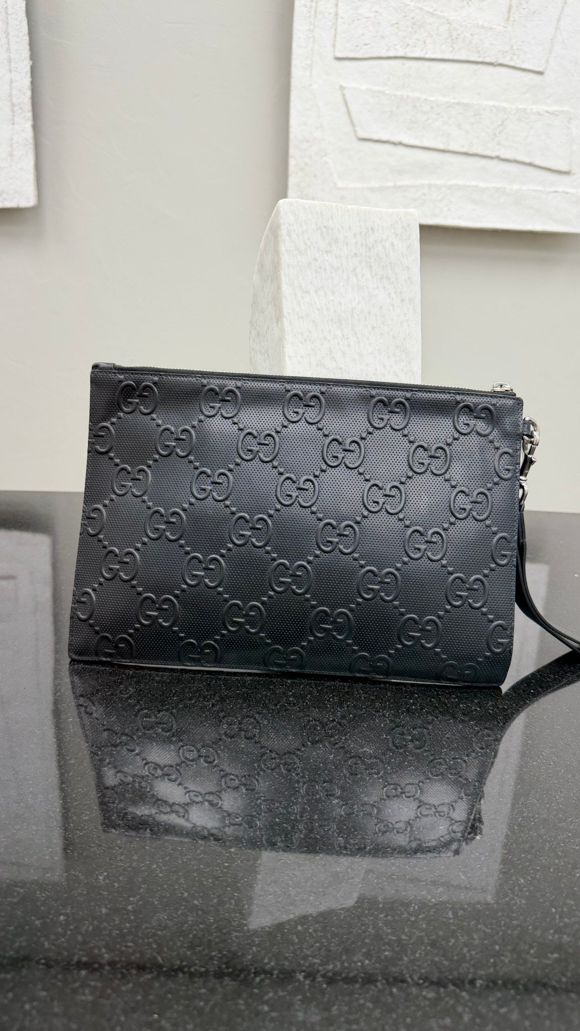Gucci GG Embossed Perforated Leather Wristlet