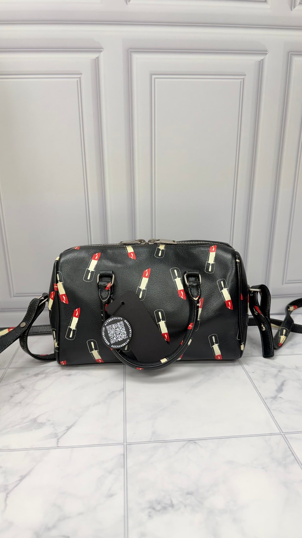Saint Laurent YSL Black Leather Lipstick Baby Boston Bag