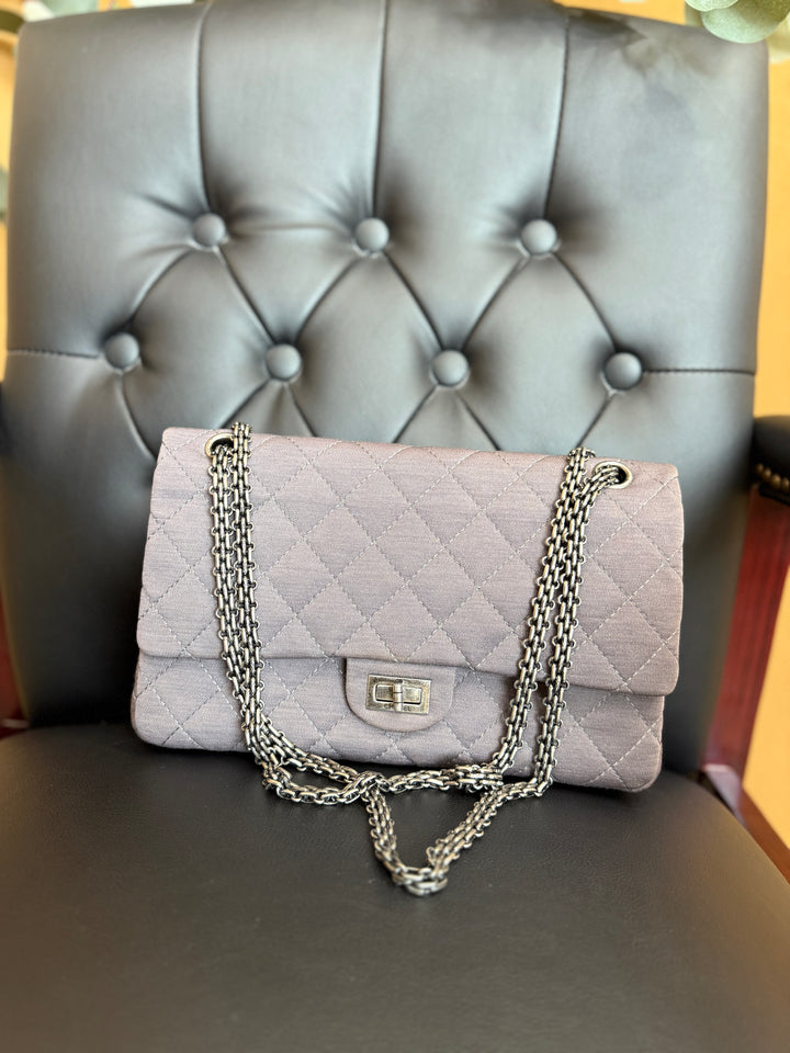 Chanel Grey Jersey Quilted Medium Reissue Double Flap Bag